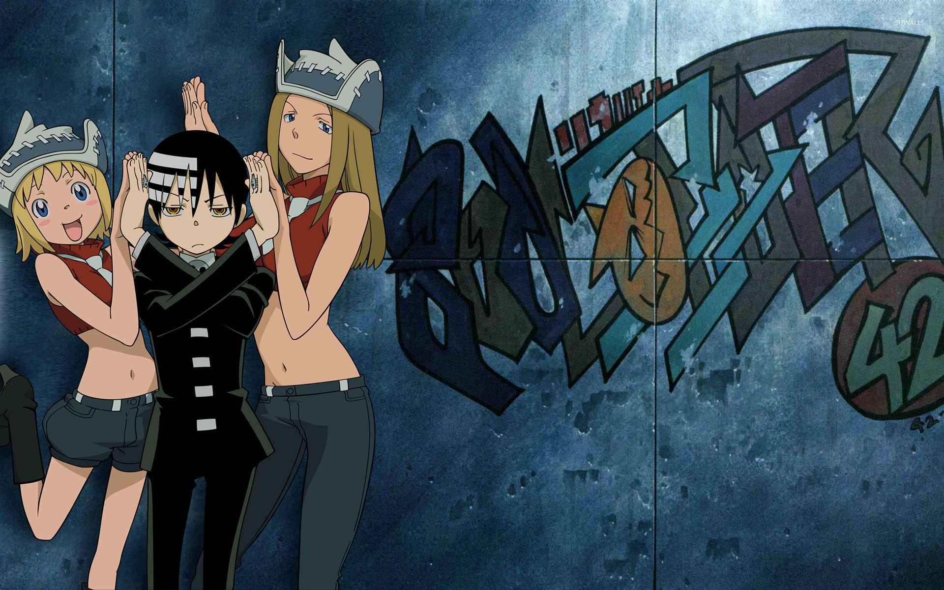 Death the Kid, Liz Thompson, Patty Thompson, Soul Eater, Graffiti, sfondo desktop Full HD