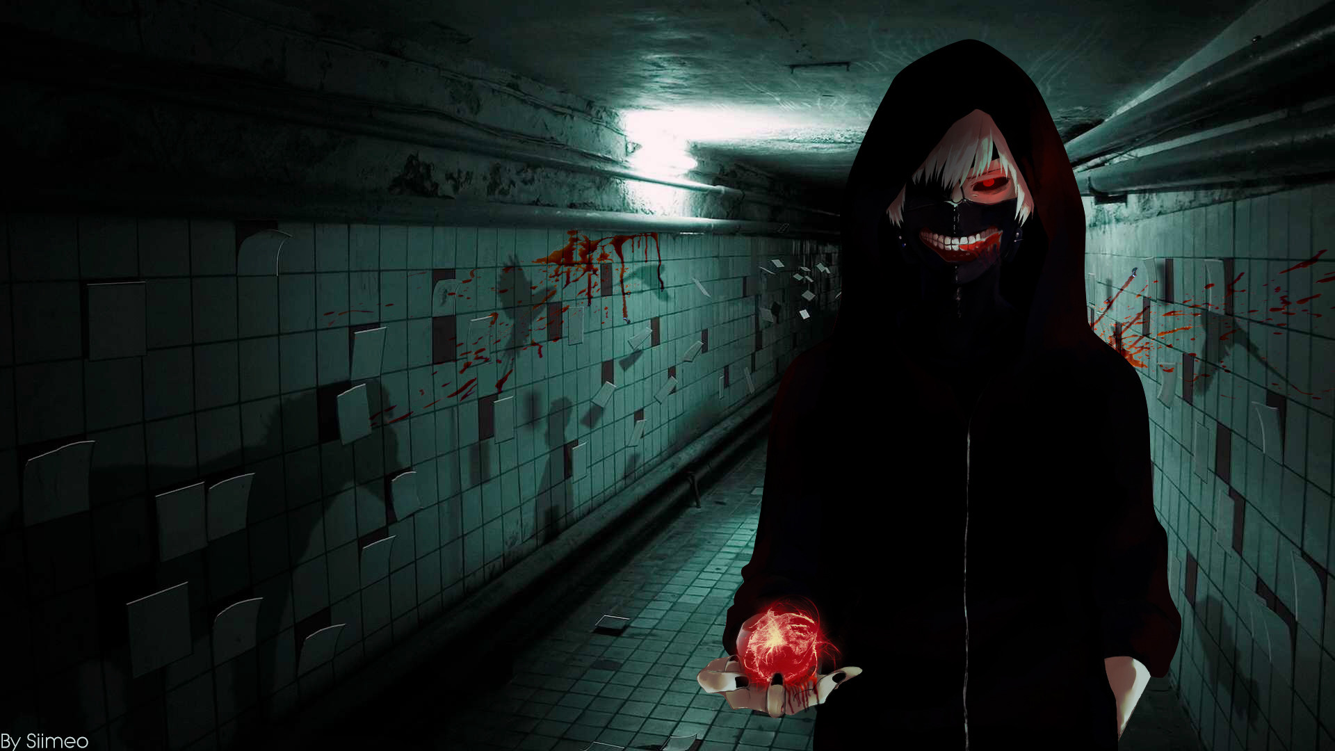 Ken Kaneki, Tokyo Ghoul, Tunnel, Cappuccio, Maschera, Full HD, sfondo per portatile
