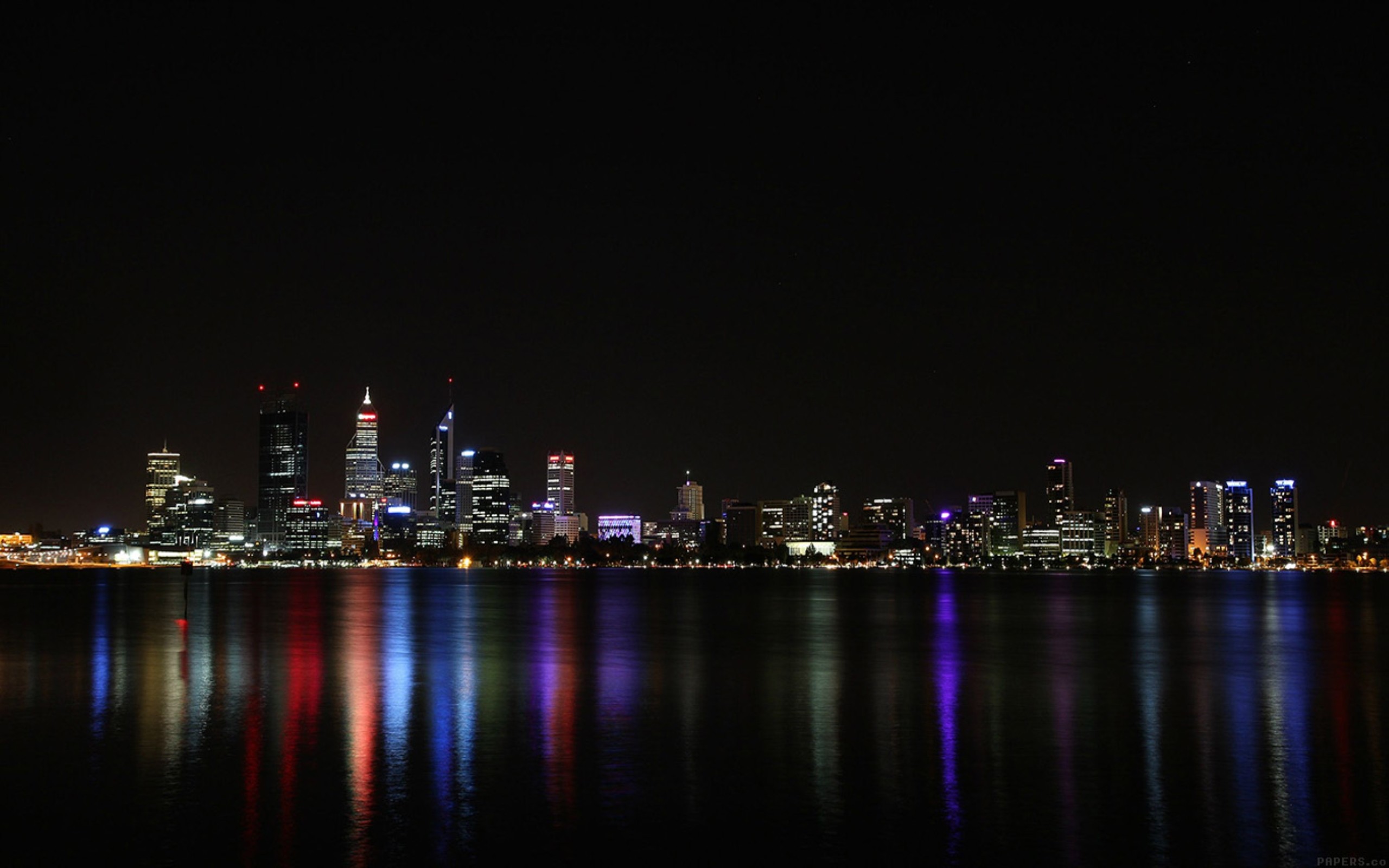 Perth, Skyline, Riflesso, Notte, Australia, 2560x1600, sfondo per PC