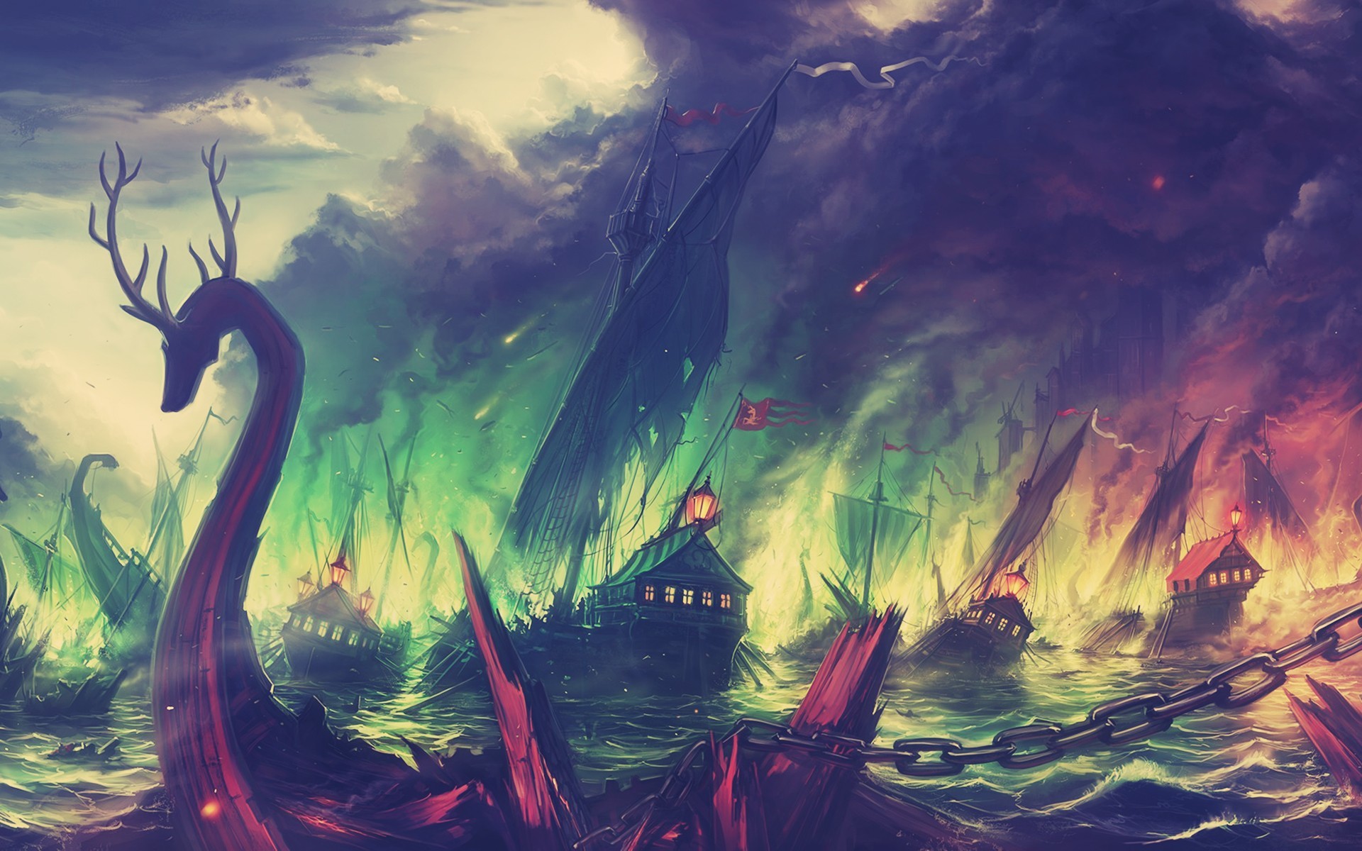 Il Trono di Spade, Battaglia delle Acque Nere, Altofuoco, Navi in fiamme, Illustrazione, immagine di sfondo