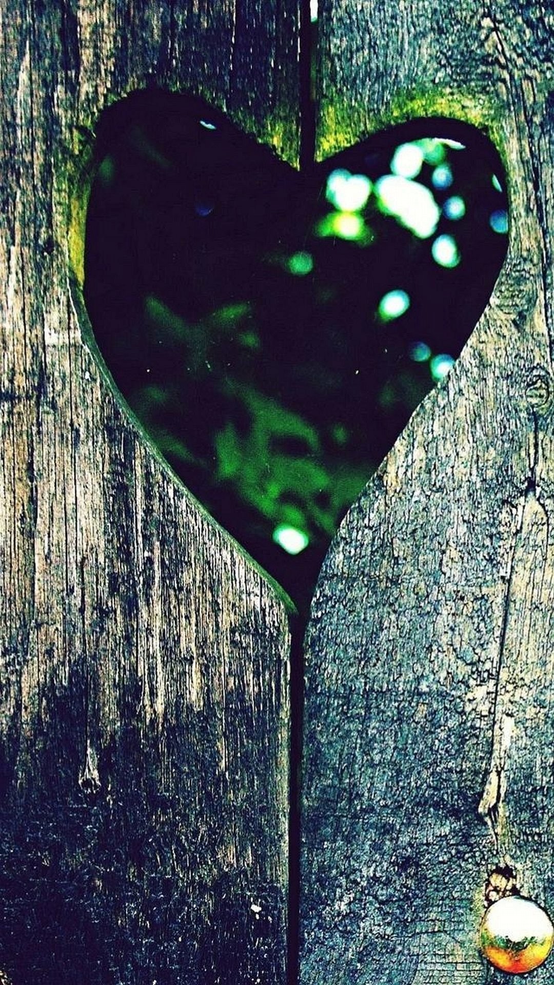 Cuore, Legno, Lucciole, Verde, immagine di sfondo iPhone 5S