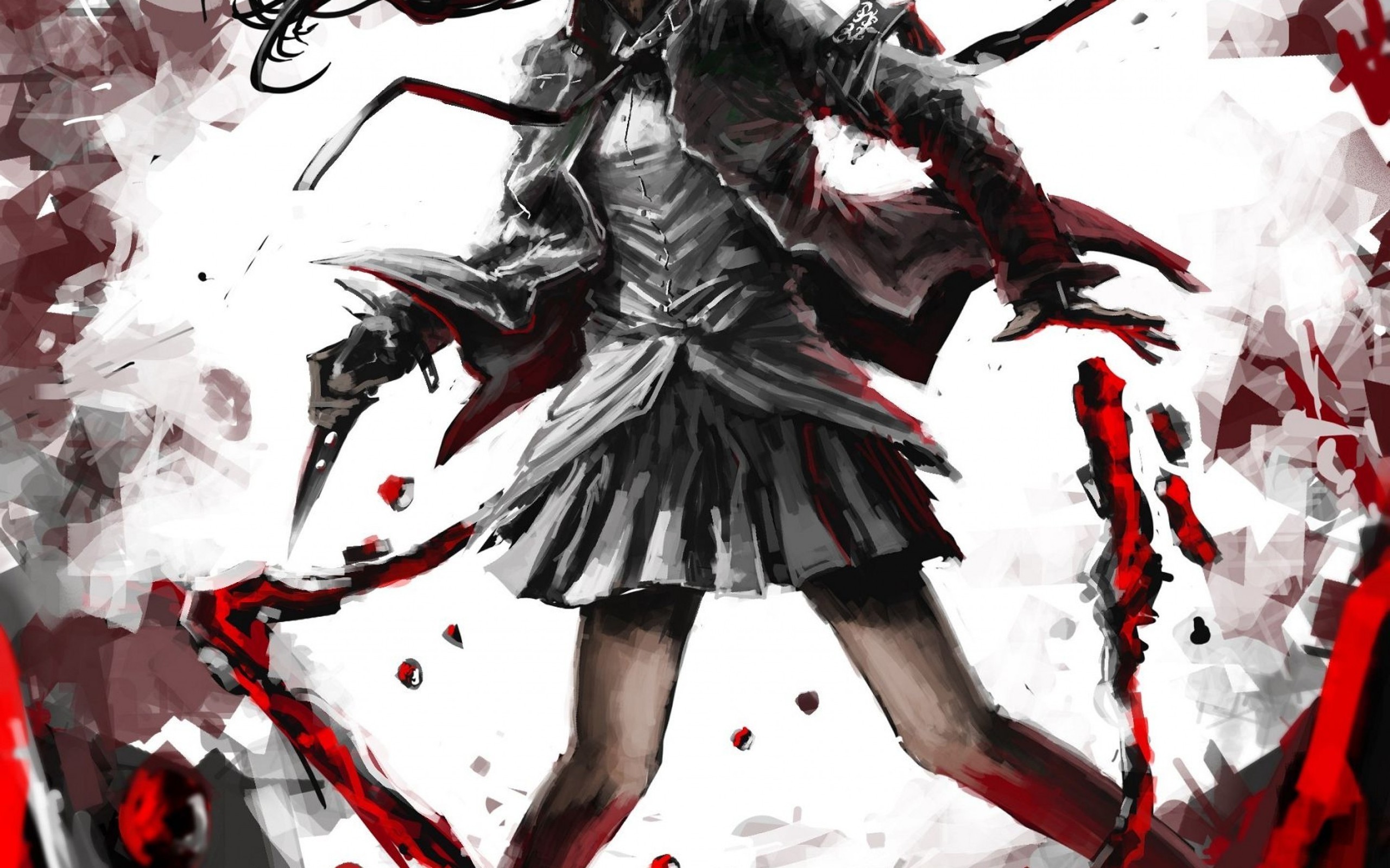 Ragazza anime, Spade, Bianco e rosso, 2560x1600, sfondo per PC