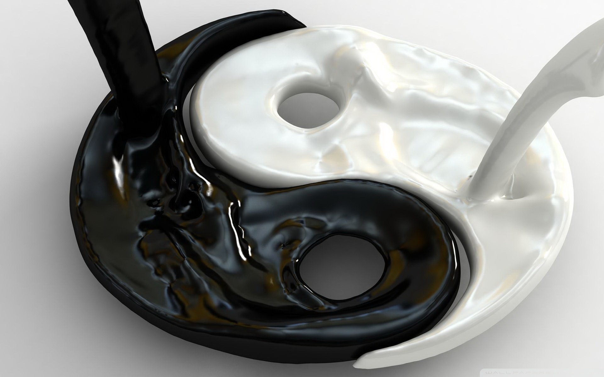 Yin e yang, Latte e cioccolato, Liquido, Rendering 3D, 1920x1200, sfondo per PC