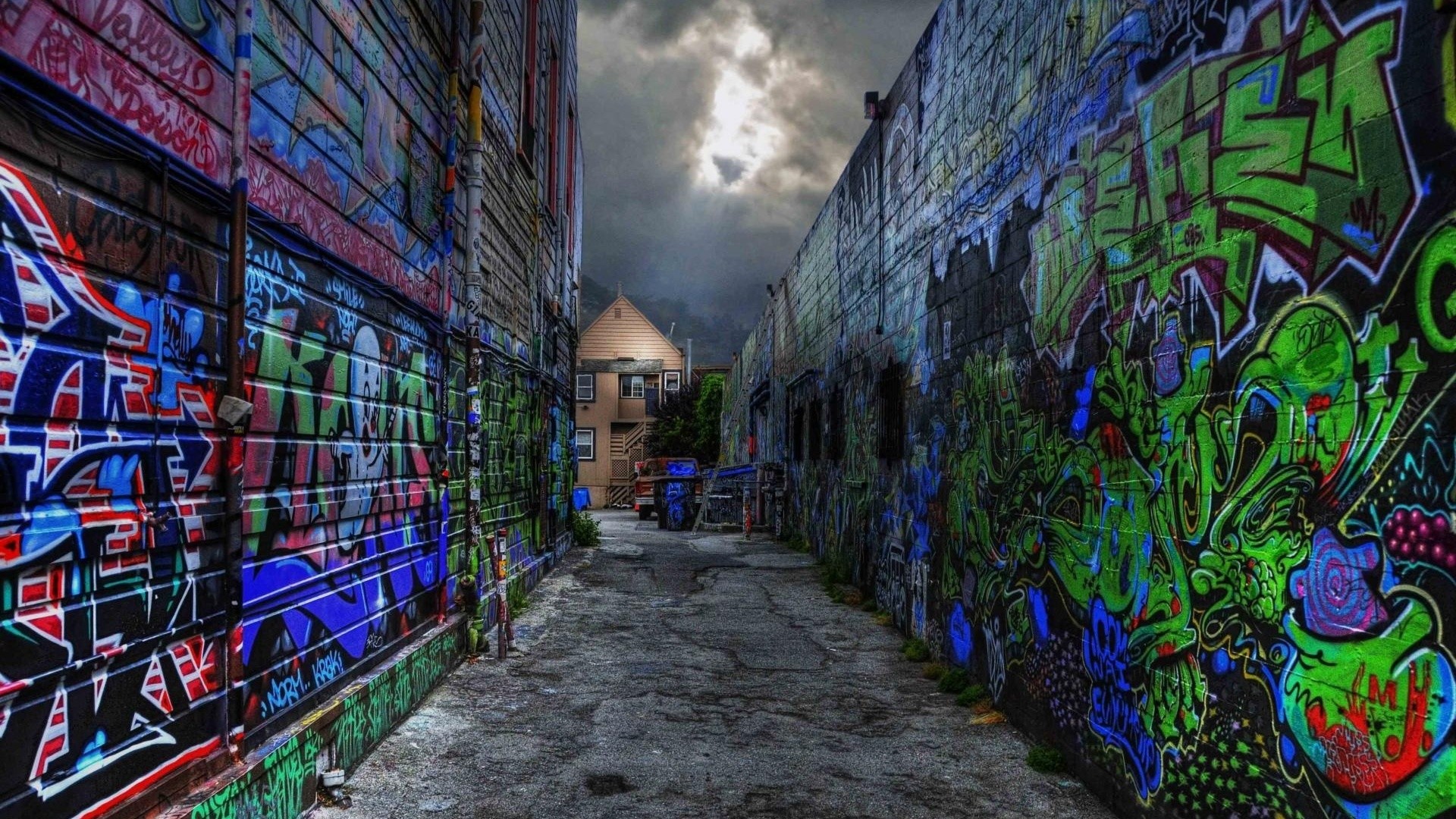 Graffiti, Vicolo, Street art, HDR, Full HD, sfondo per PC e portatile