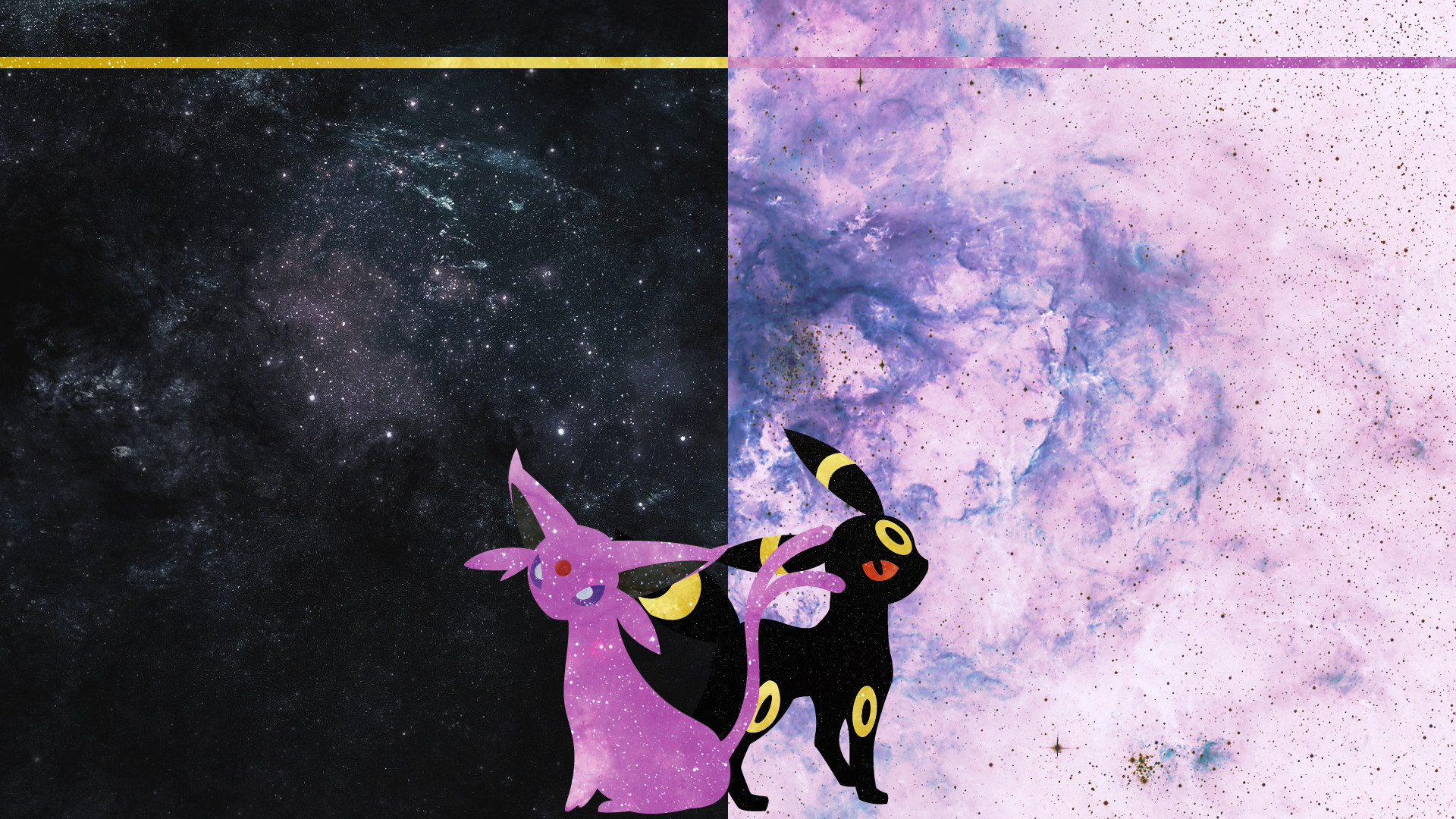 Umbreon, Espeon, Pokémon, Giorno e notte, Spazio, 16:9 Full HD, sfondo widescreen