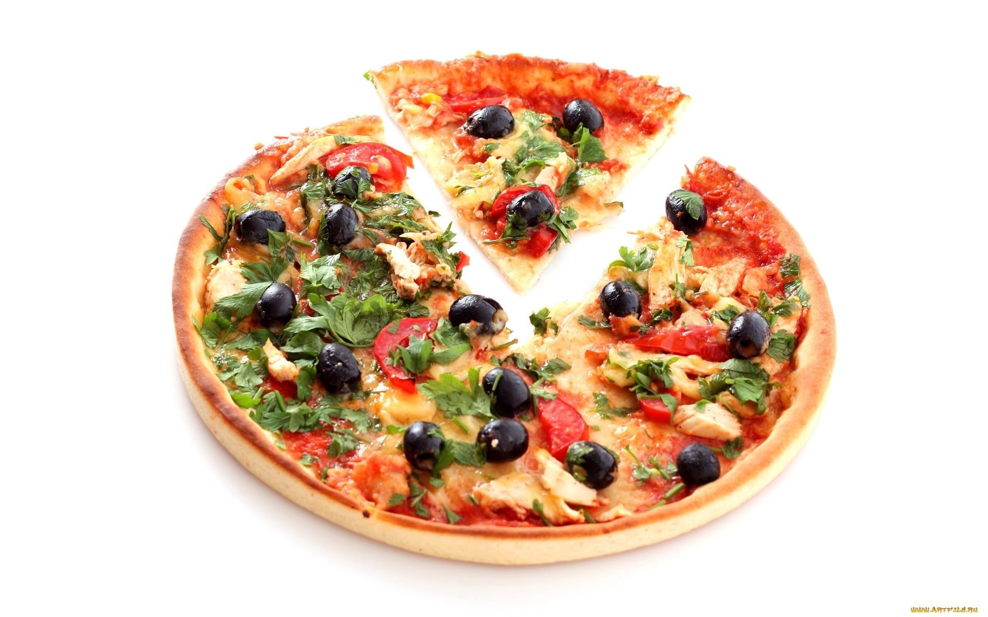 Pizza, Fetta, Olive nere, Sfondo bianco, Full HD, wallpaper per PC