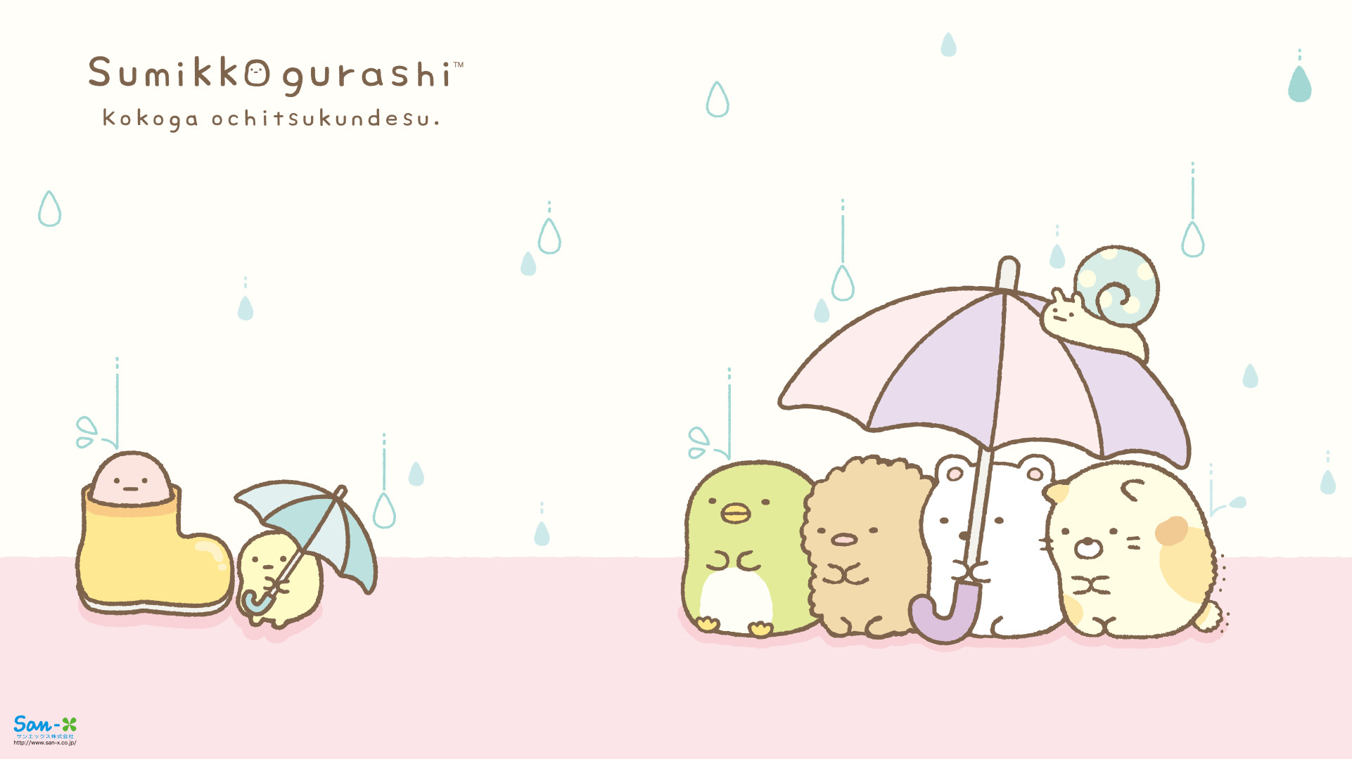 Sumikko Gurashi, San-X, Pioggia, Ombrello, Full HD, sfondo desktop