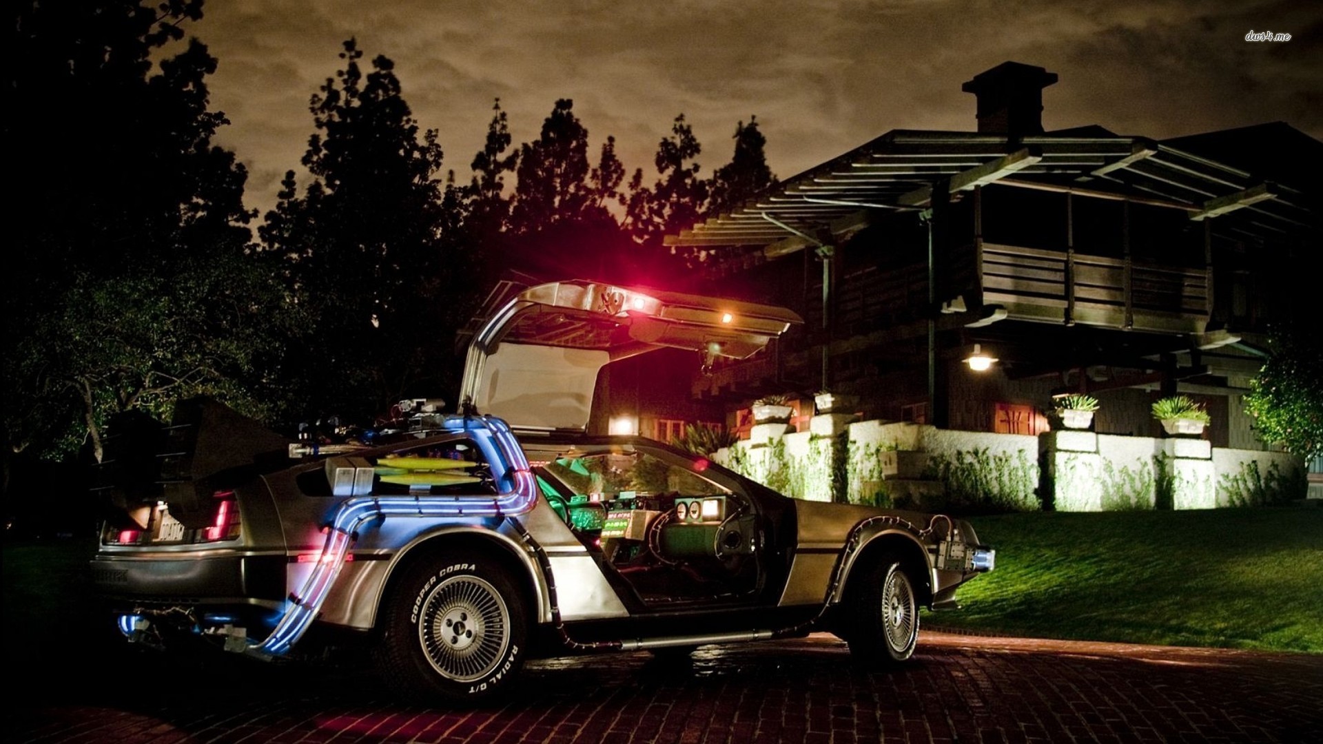 DeLorean DMC-12, Ritorno al futuro, Notte, Casa, Full HD, sfondo per PC e portatile