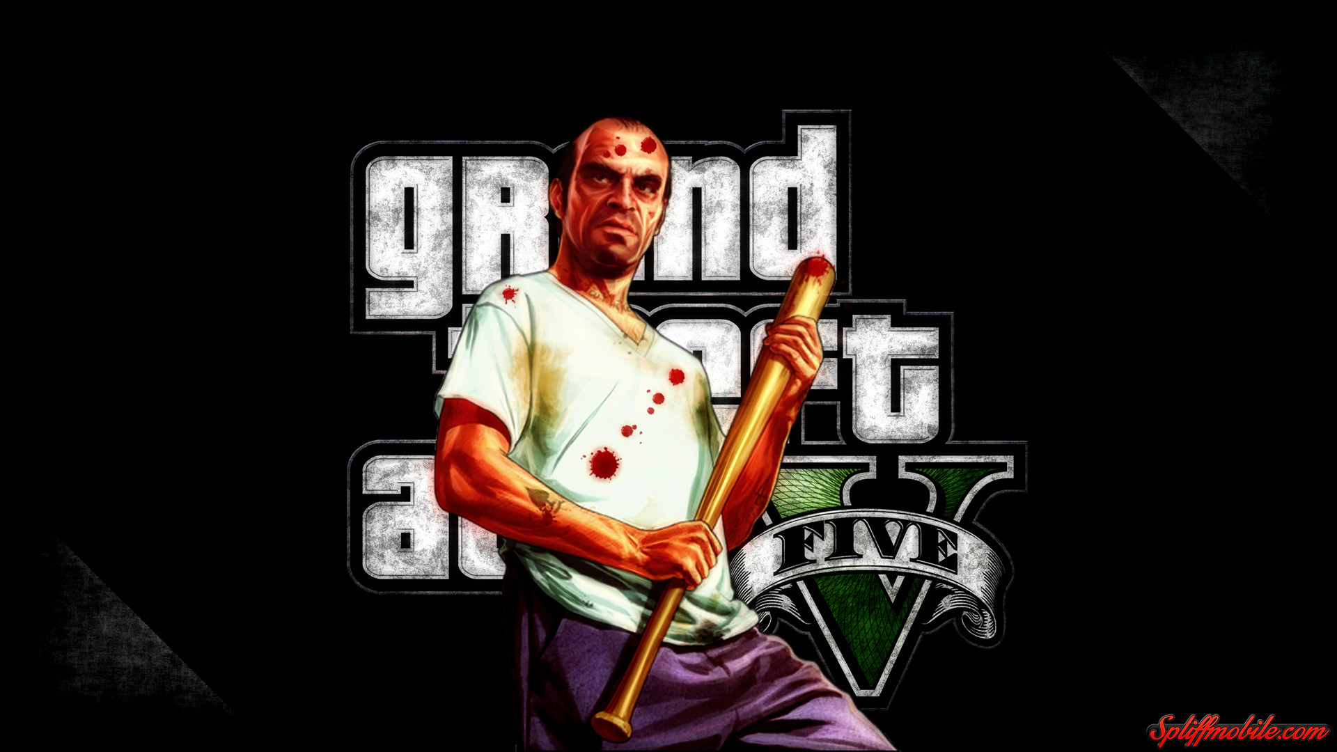 Trevor Philips, Grand Theft Auto V, Logo GTA V, Mazza da baseball, Sfondo nero, wallpaper desktop