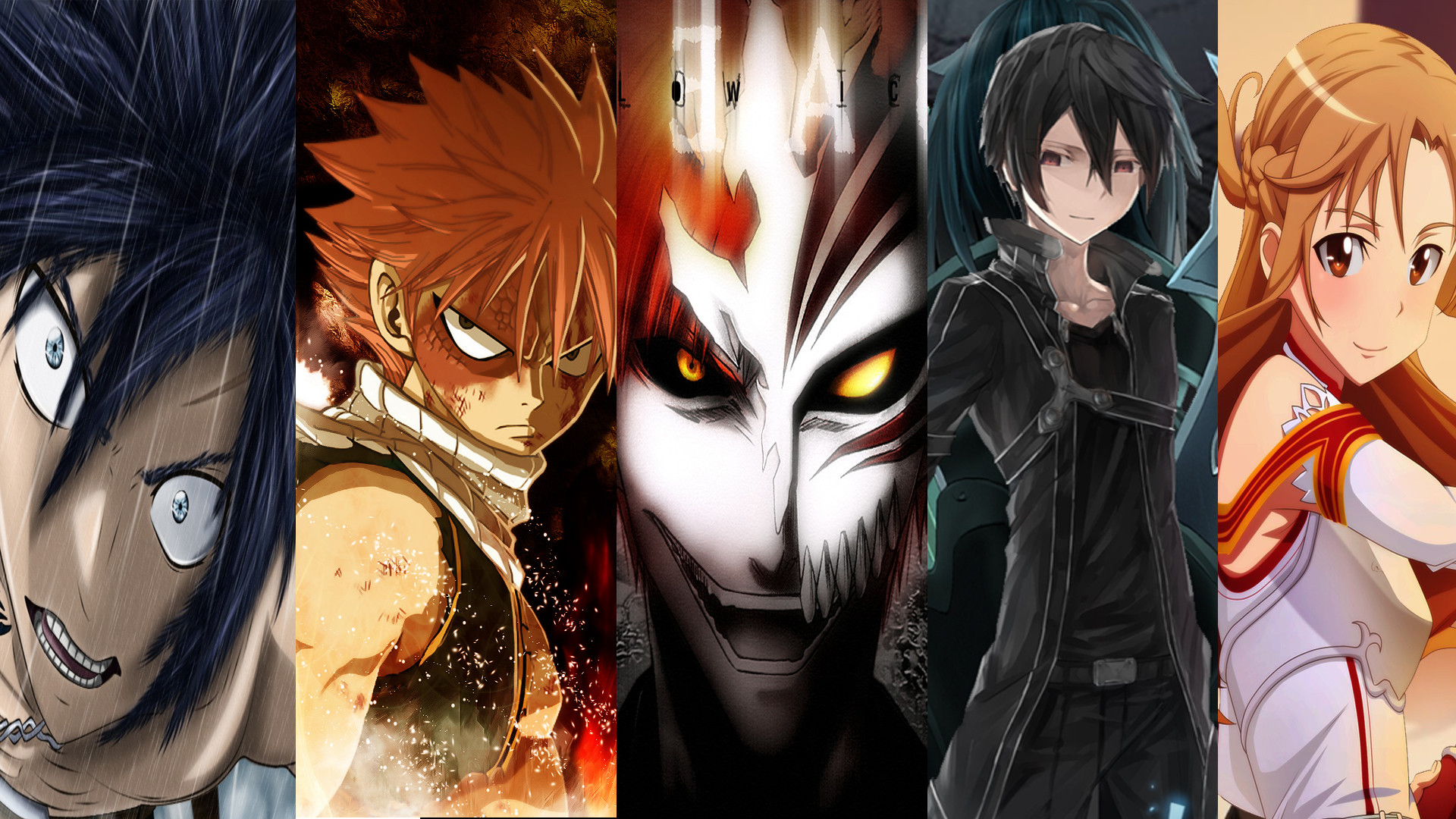Kirito, Asuna, Ichigo Kurosaki, Natsu Dragneel, Crossover anime, sfondo desktop 1920x1080