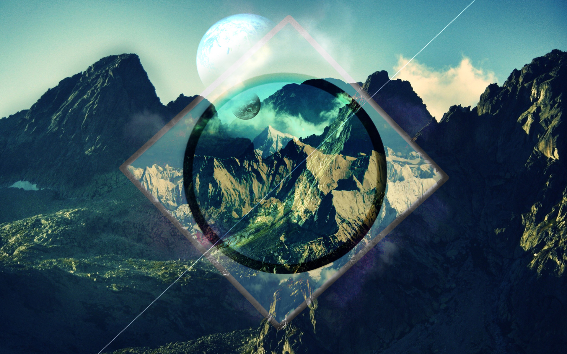 Montagne, Luna, Geometria, Hipster, Doppia esposizione, 1920x1200, immagine di sfondo