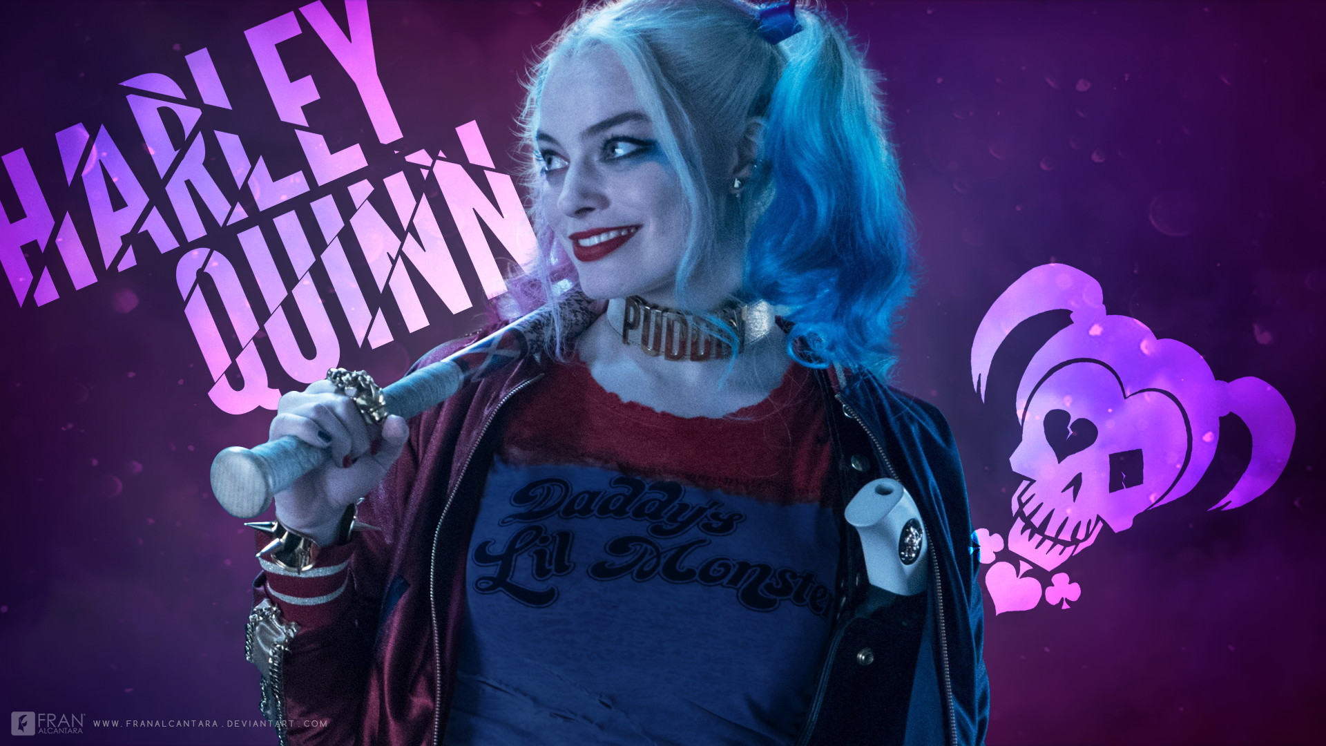 Harley Quinn, Margot Robbie, Suicide Squad, Mazza da baseball, Viola, sfondo desktop 1920x1080