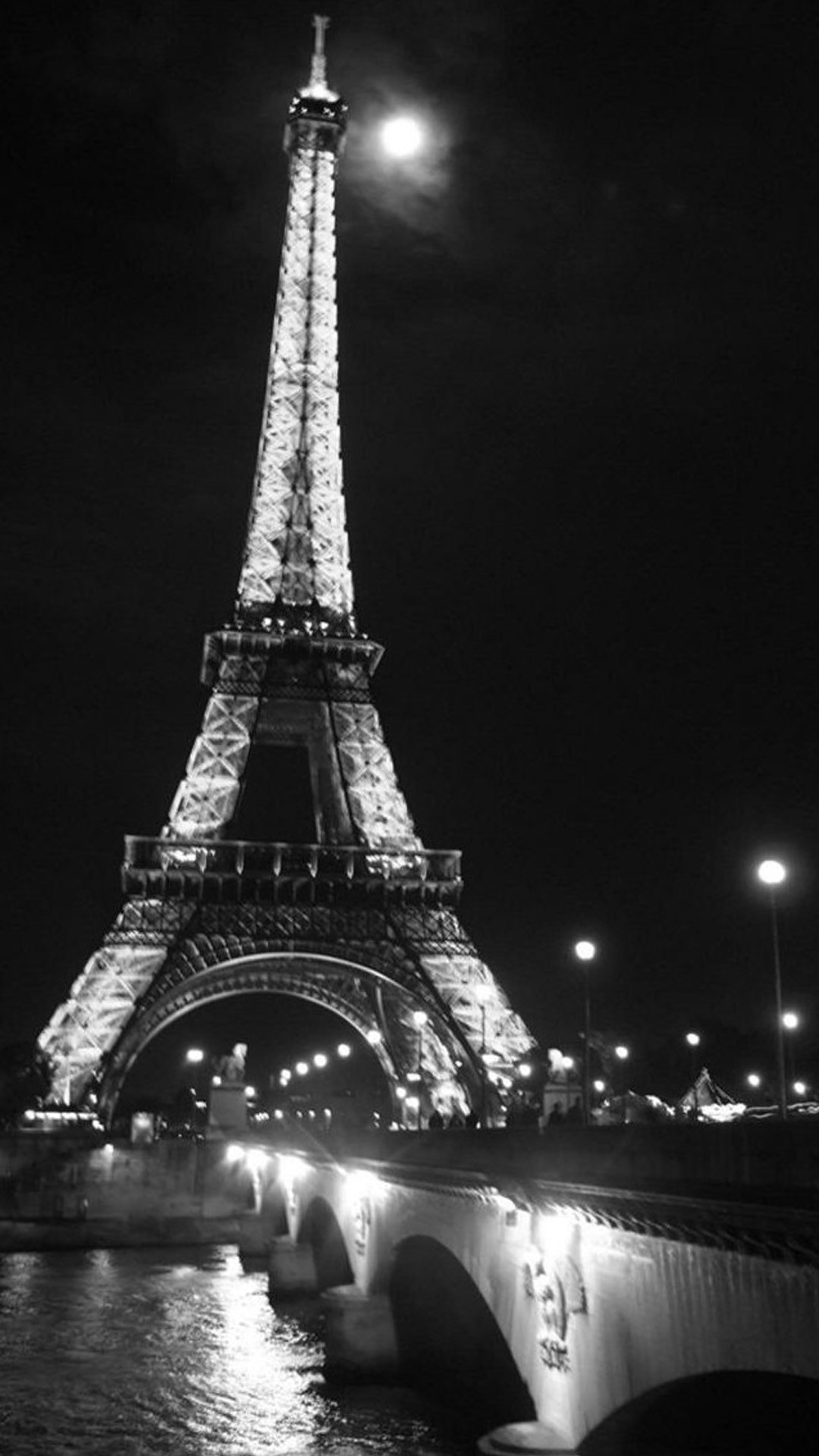 Torre Eiffel, Parigi, Notte, Bianco e nero, sfondo iPhone 6 Plus