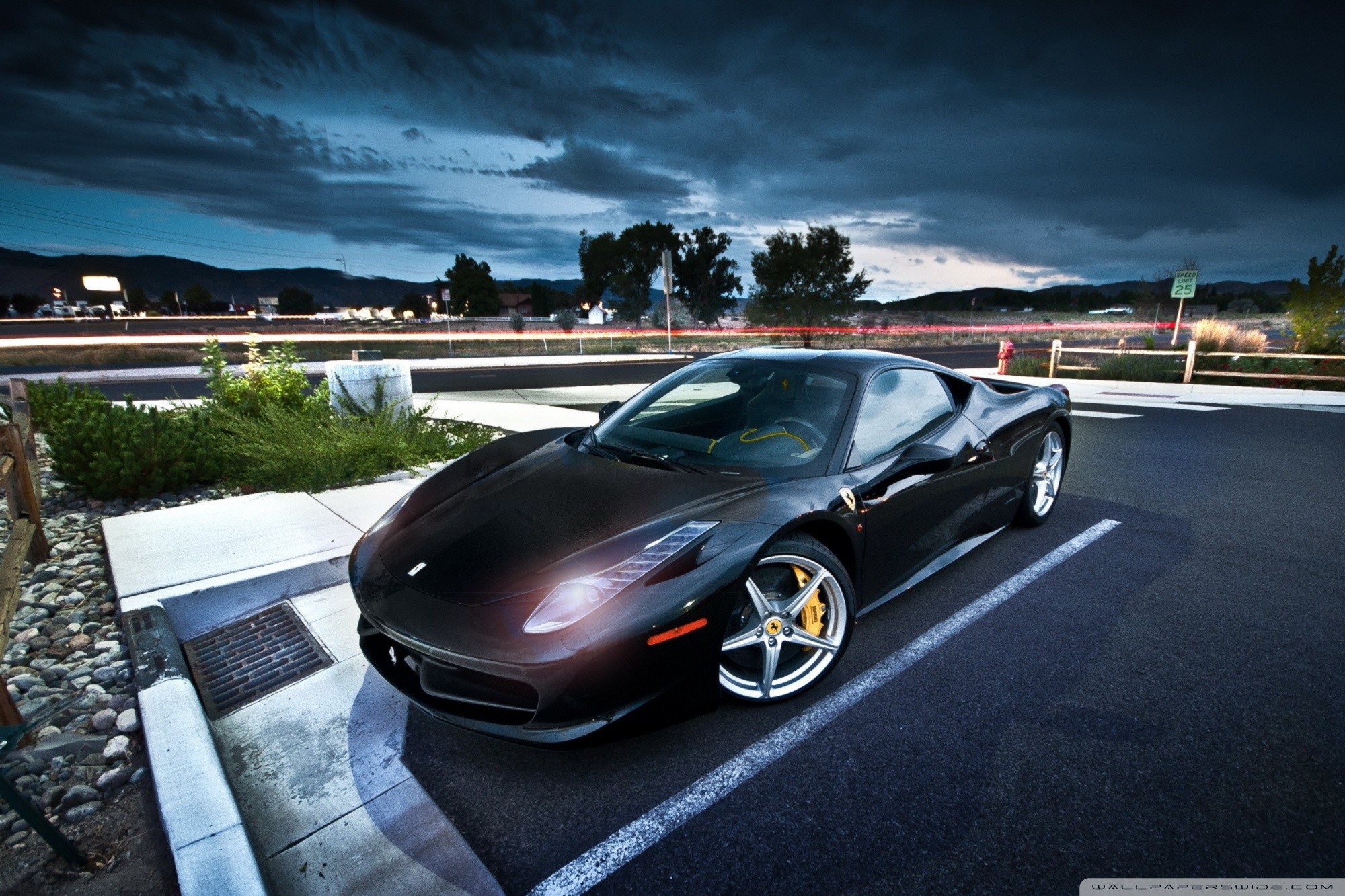 Ferrari 458 Italia, Nero, Cielo nuvoloso, Full HD, sfondo desktop