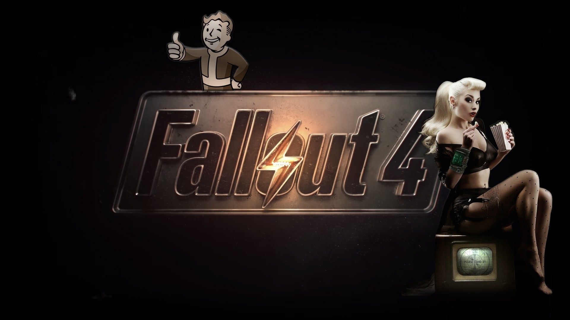 Fallout 4, Vault Boy, Pin-up, Logo, 1920x1080, sfondo per PC