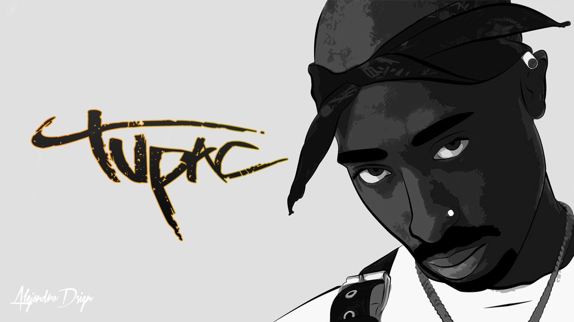 Tupac Shakur, 2Pac, Illustrazione, Bianco e nero, Full HD, sfondo per PC e portatile