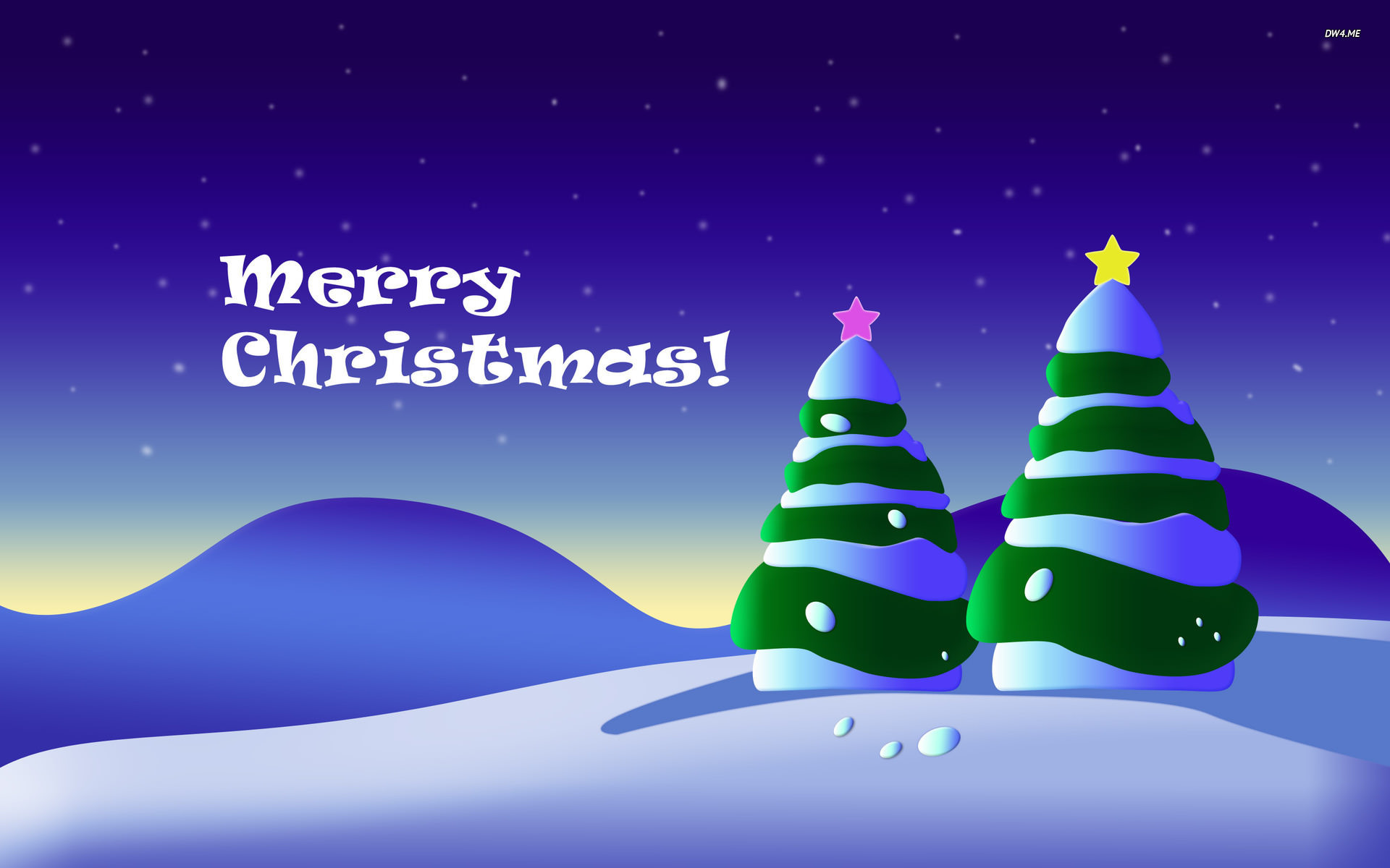 Merry Christmas, Alberi di Natale, Colline innevate, Notte, Cartone, sfondo desktop 1920x1200