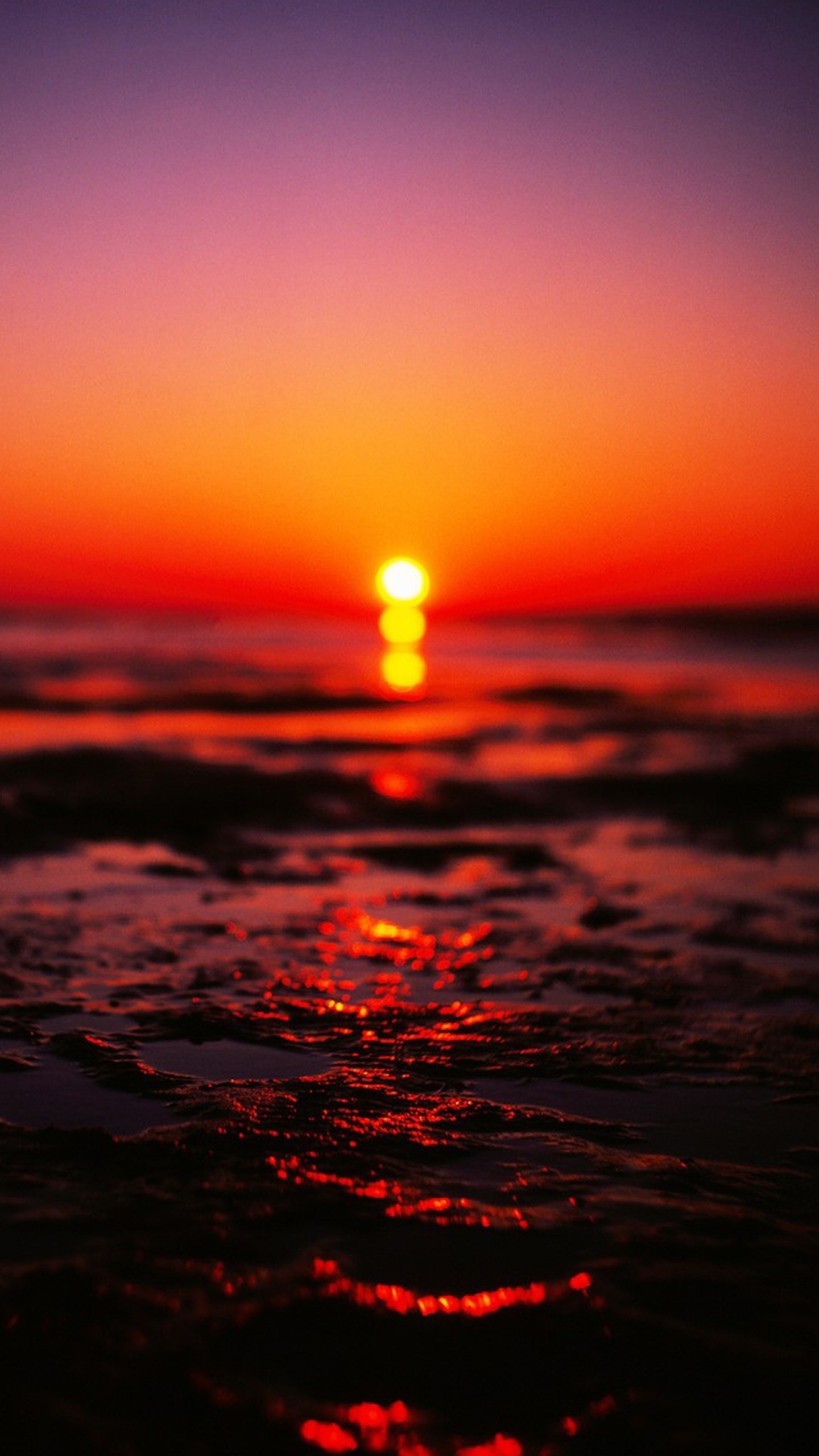 Tramonto, Mare, Sole, Rosso, QHD+, schermata di blocco del cellulare