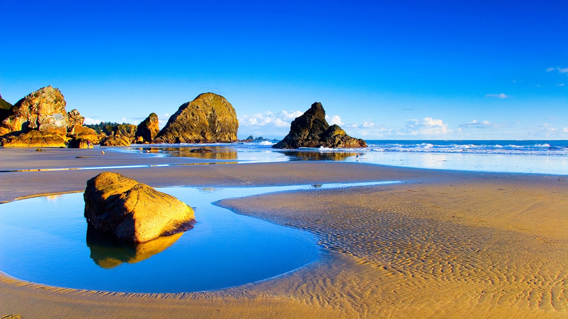 Spiaggia, Scogli, Mare, Cielo azzurro, 16:9 Full HD, sfondo widescreen