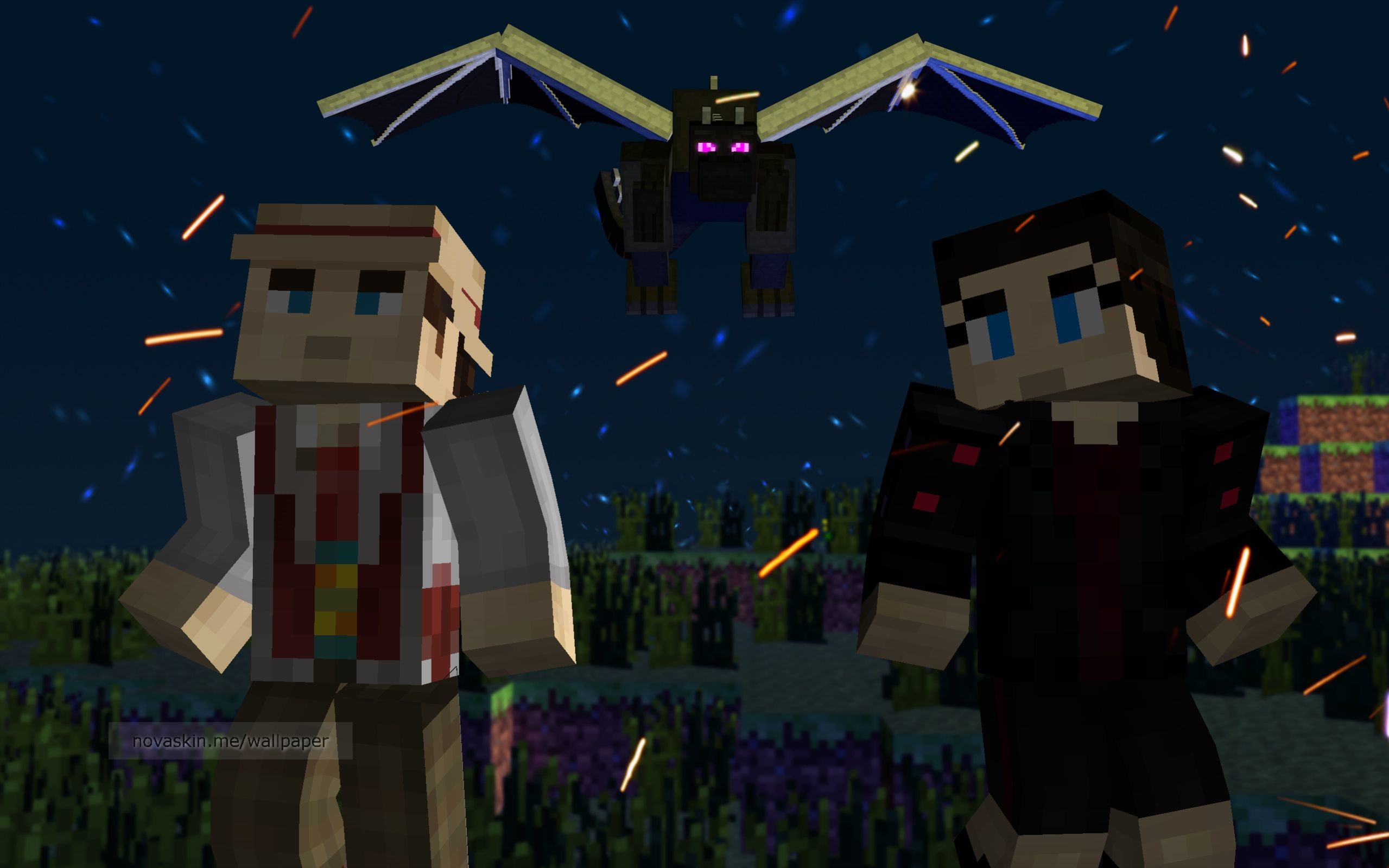 Minecraft, Ender Dragon, Novaskin, Notte, 2559x1599, sfondo MacBook Pro