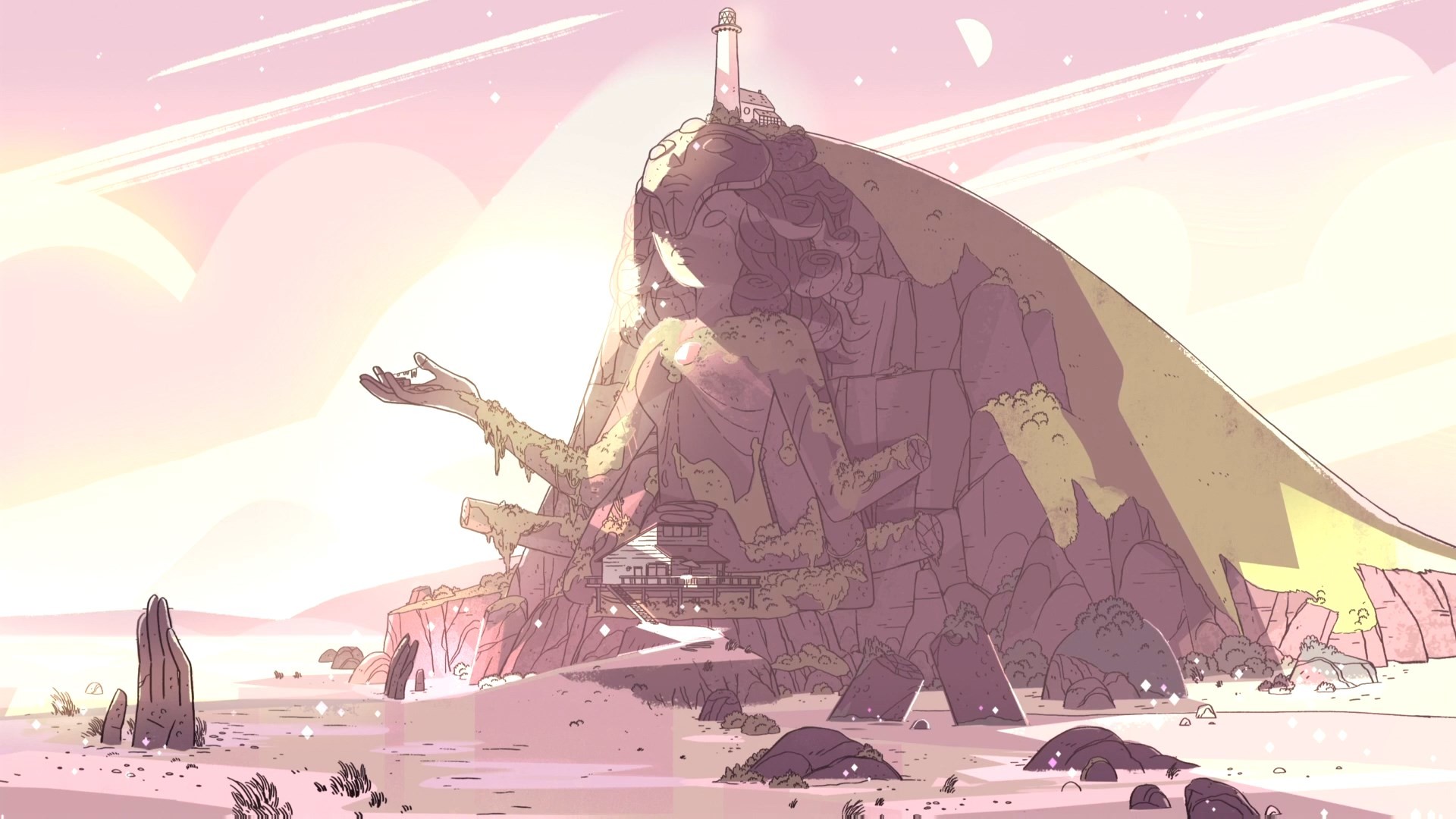 Steven Universe, Tempio di cristallo, Spiaggia, Rosa, Full HD, sfondo per PC e portatile