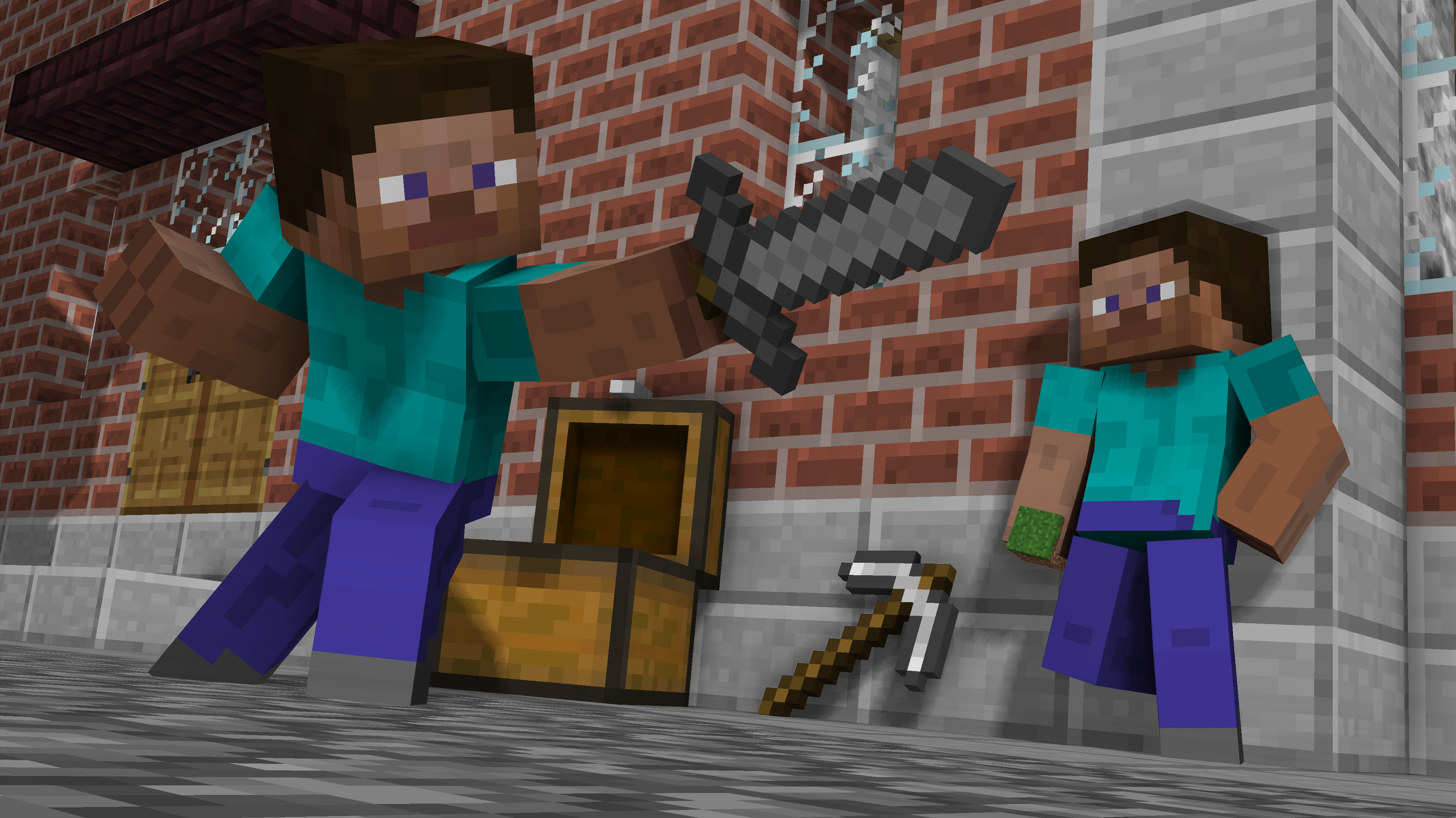 Minecraft, Steve, Novaskin, Spada, Piccone, 16:9 4K, sfondo widescreen