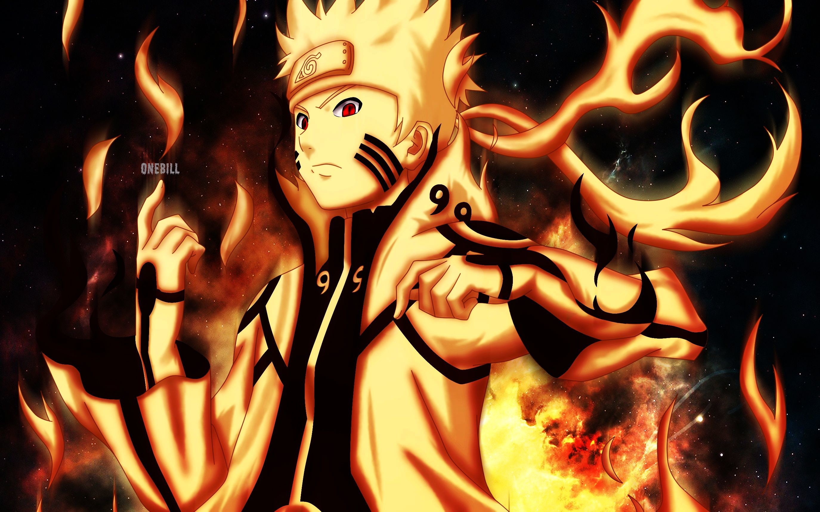 Naruto Uzumaki, Modalità Chakra della Volpe, Naruto, Fiamme, 2K, sfondo Windows 11