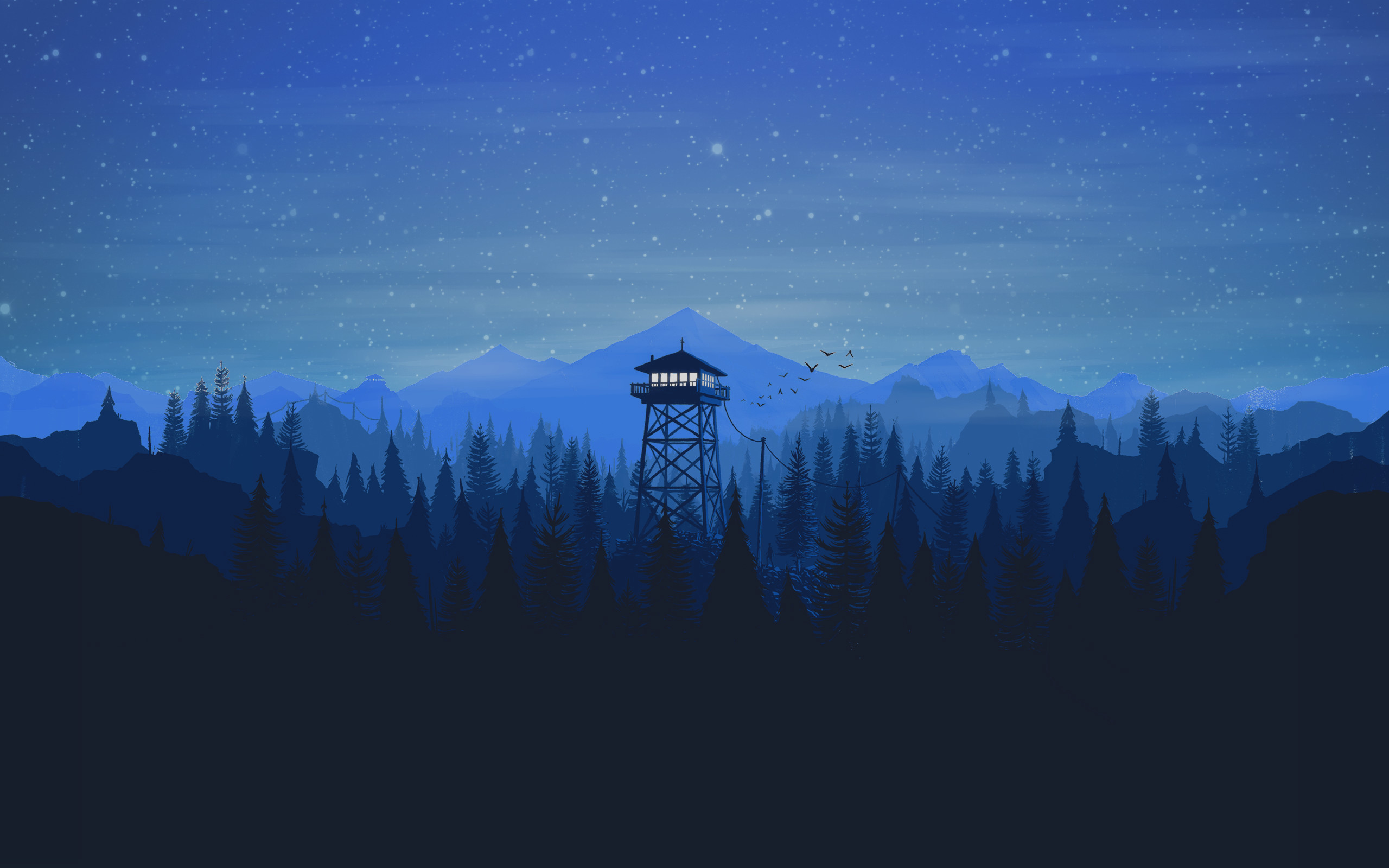 Firewatch, Torre di avvistamento, Notte, Blu, 16:10 2K, sfondo widescreen