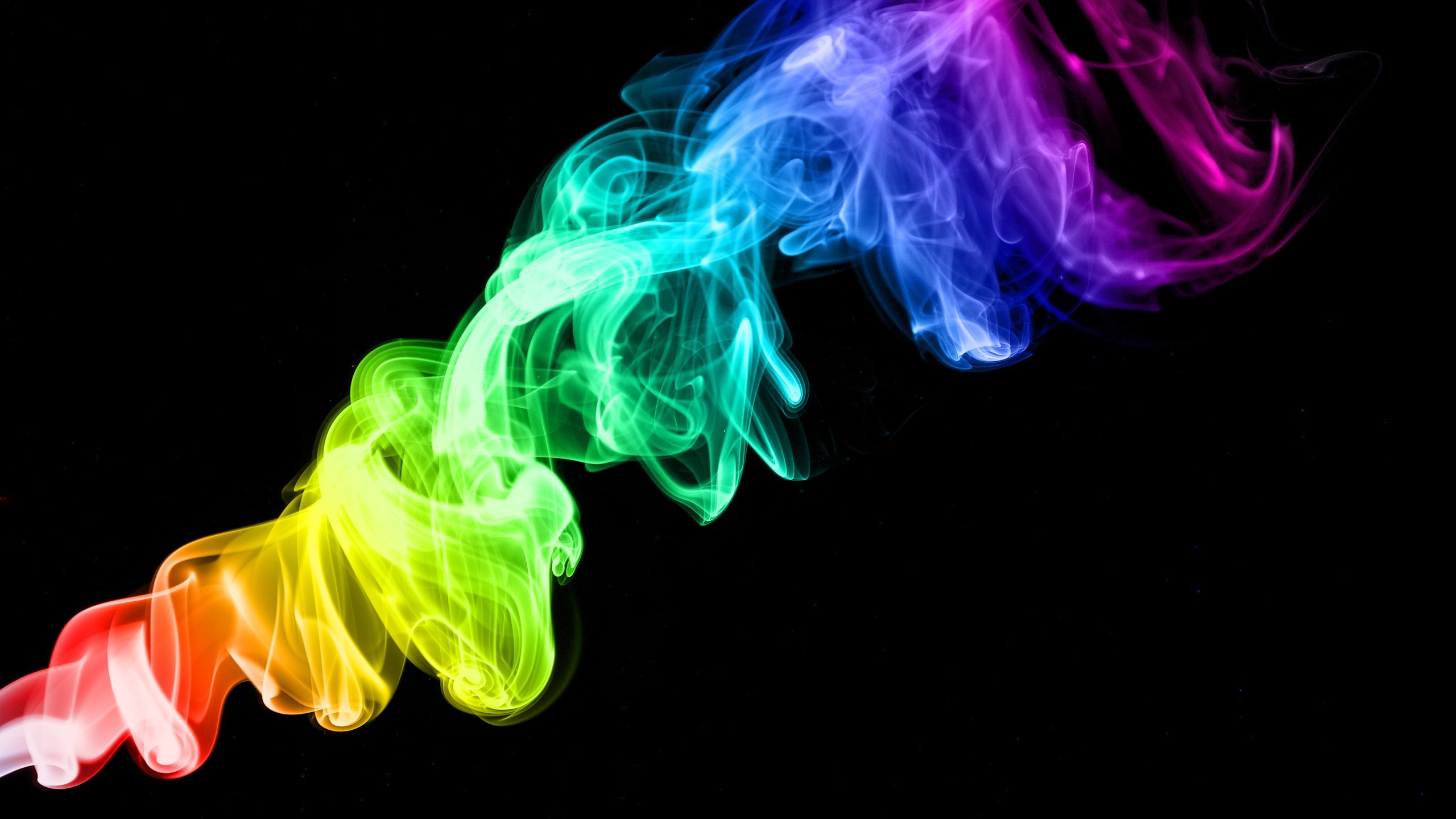Fumo colorato, Colori arcobaleno, Astratto, Sfondo nero, 16:9 2K, wallpaper widescreen