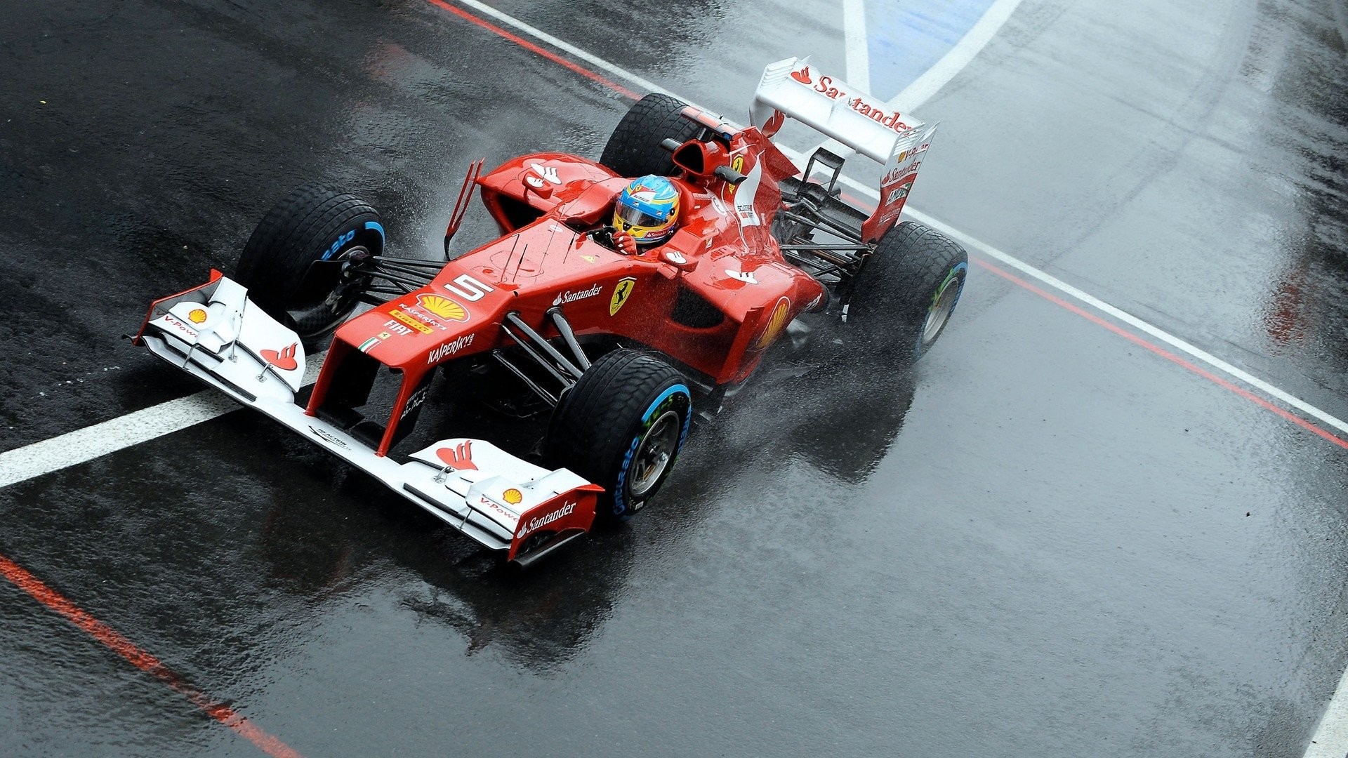 Ferrari F2012, Fernando Alonso, Formula 1, Pista bagnata, Vista dall'alto, sfondo per portatile
