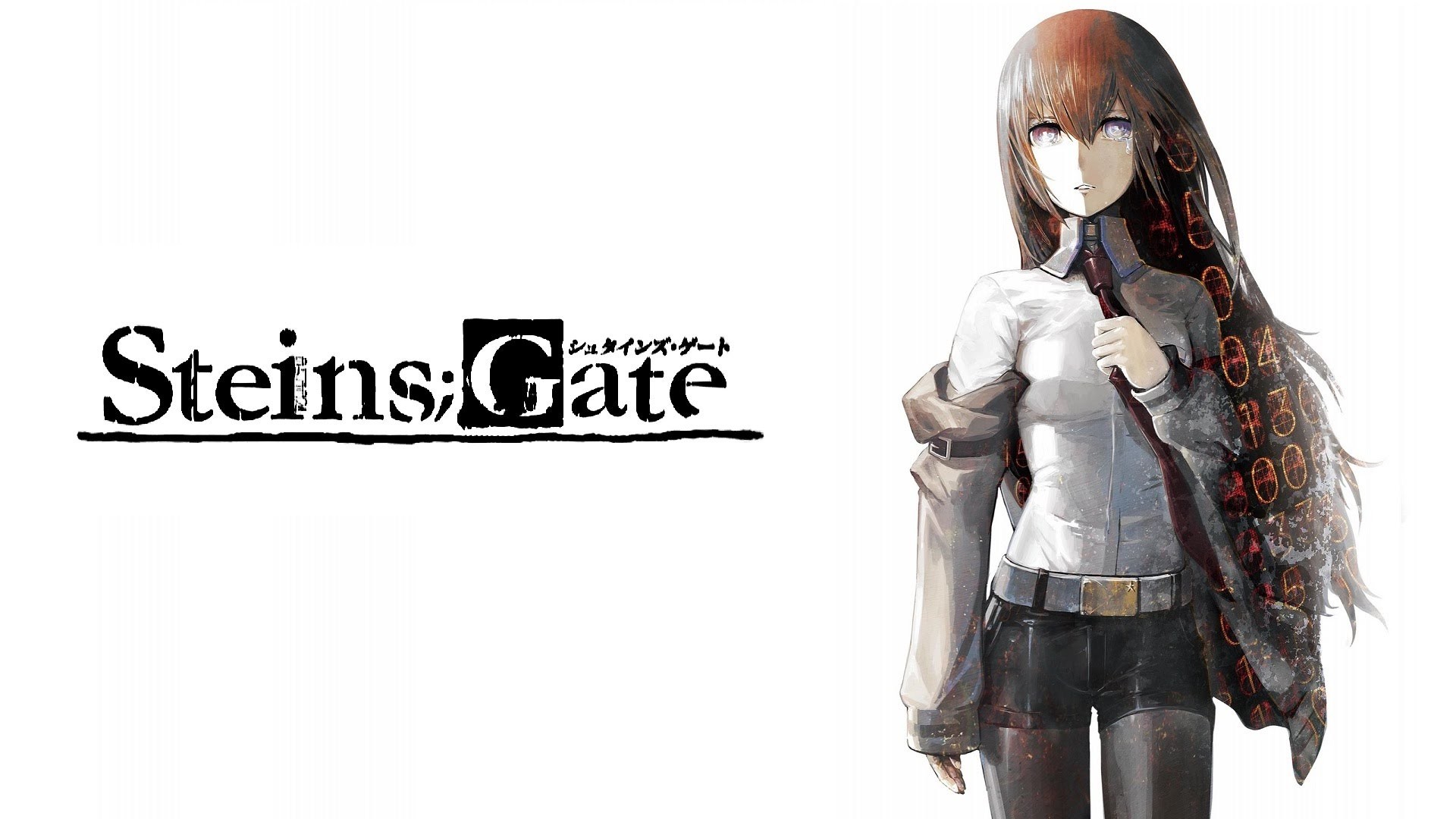 Kurisu Makise, Steins;Gate, Logo, Sfondo bianco, 16:9 Full HD, wallpaper widescreen