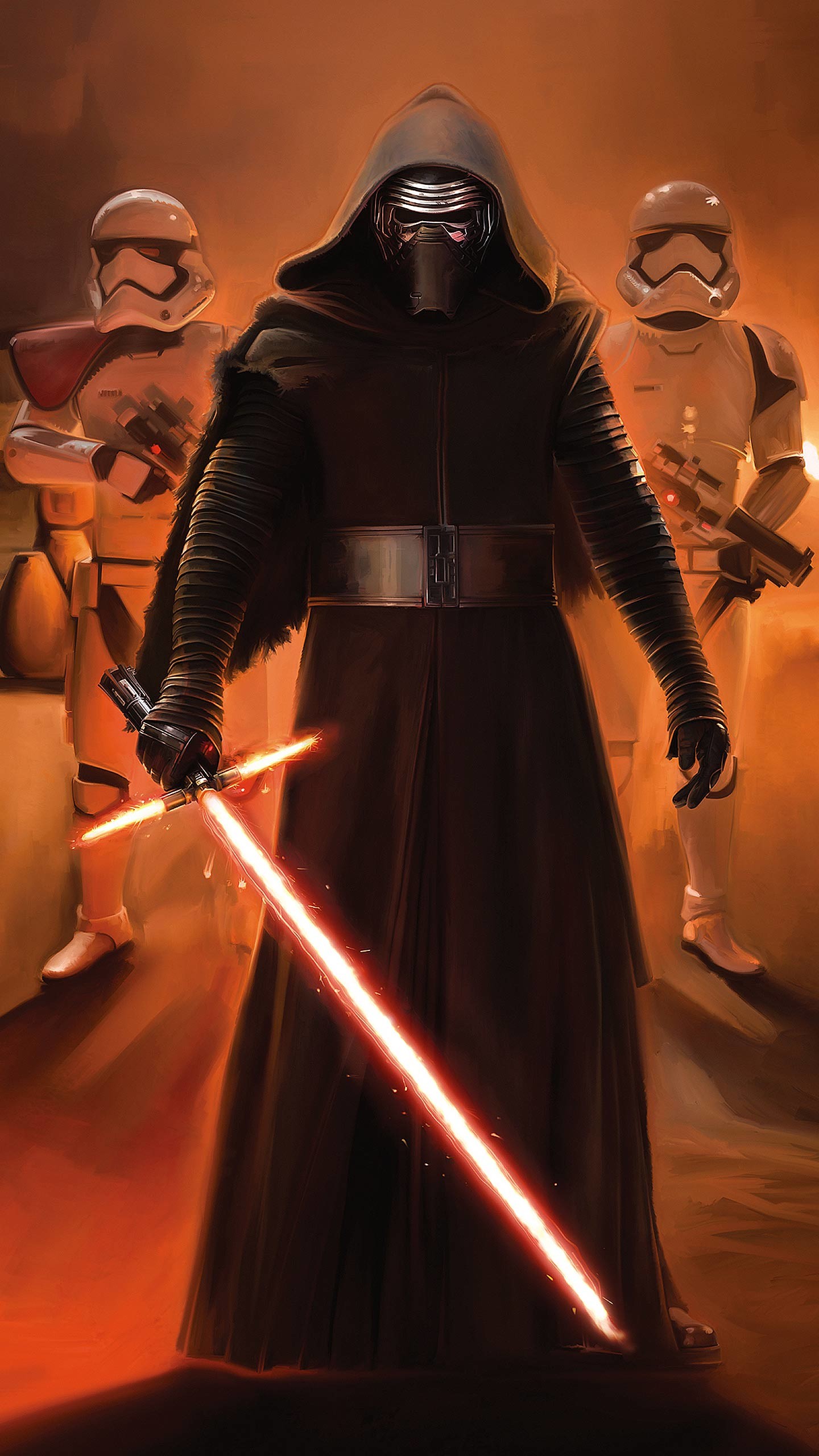 Kylo Ren, Stormtrooper, Star Wars, Spada laser, QHD+, schermata di blocco del cellulare