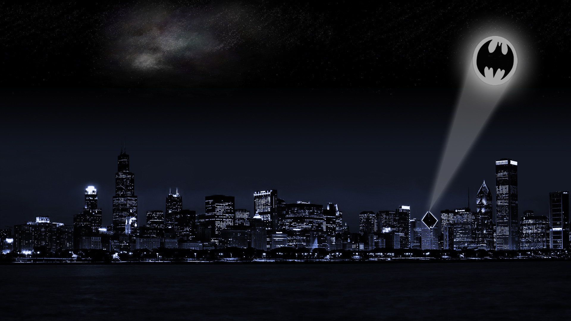 Batsegnale, Chicago, Skyline, Notte, Full HD, sfondo per portatile