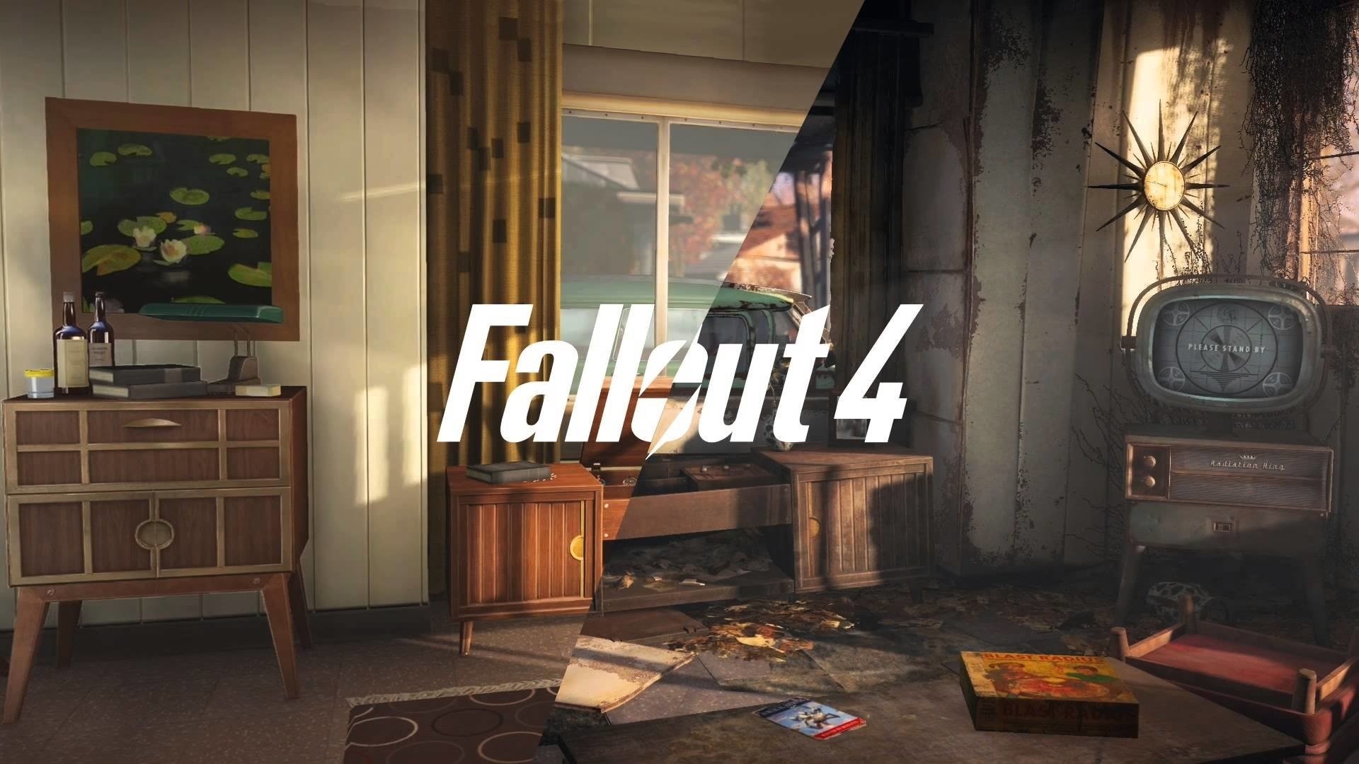 Fallout 4, Logo, Prima e dopo, Casa anni '50, Full HD 1080p, sfondo desktop