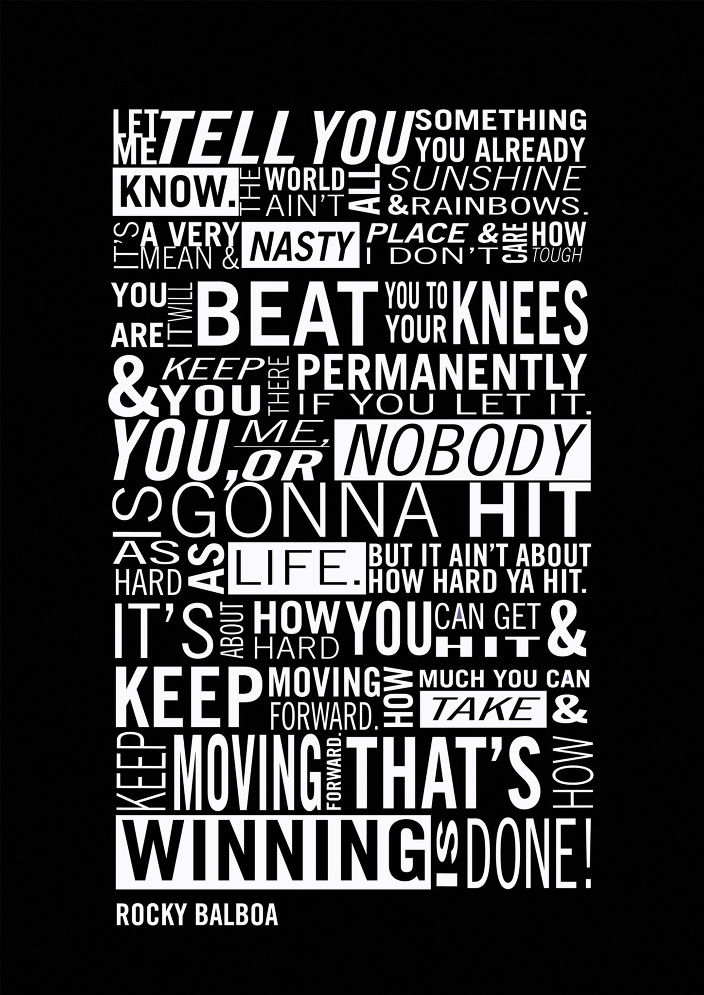 Rocky Balboa, Citazione, Tipografia, Bianco e nero, sfondo per iPad e tablet