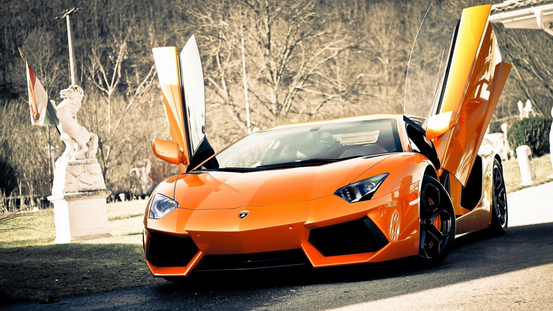 Lamborghini Aventador, Porte a forbice, Arancione, Full HD, sfondo per portatile