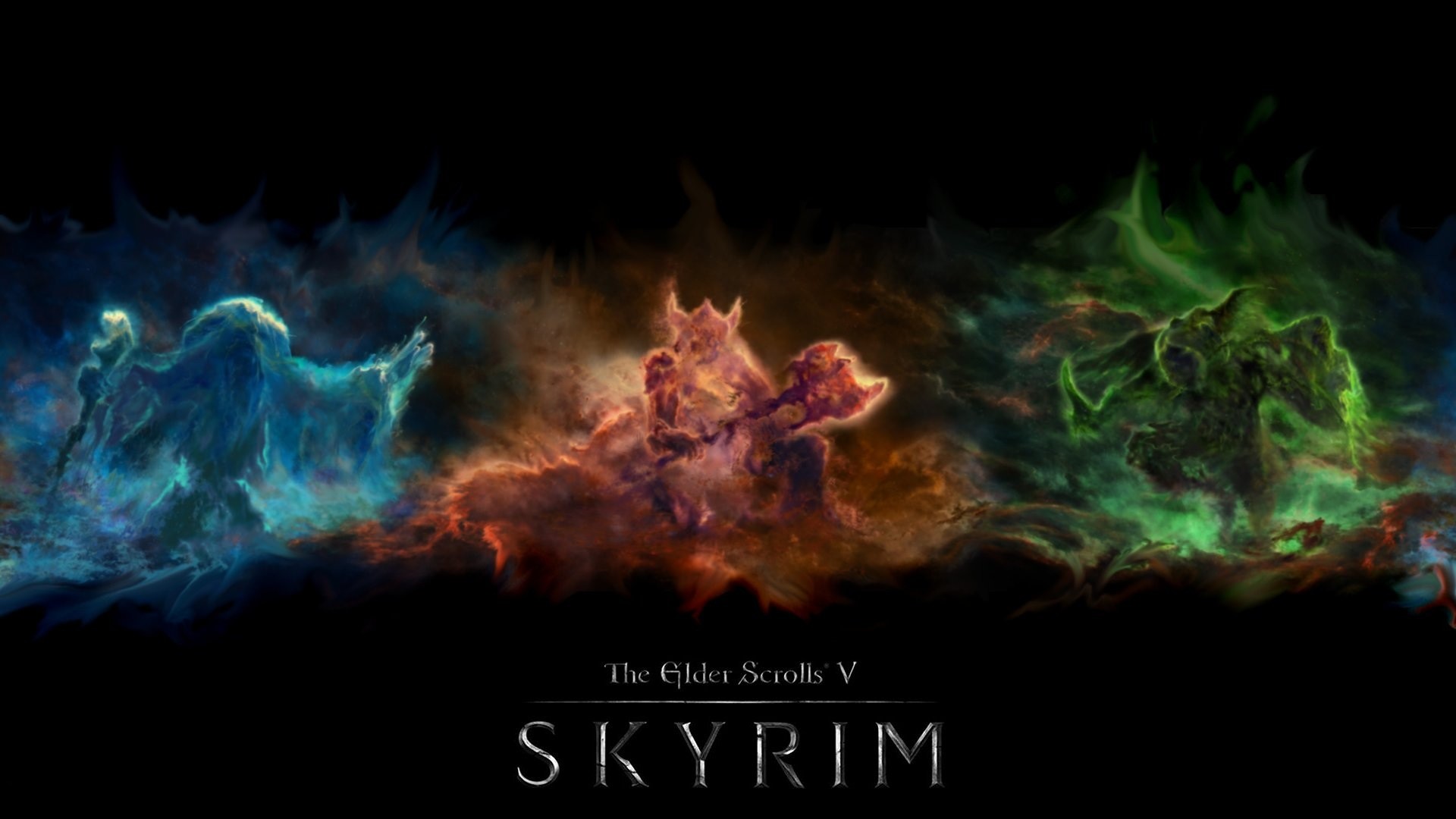 The Elder Scrolls V: Skyrim, Logo, Fumo colorato, Sfondo nero, Full HD, wallpaper per PC