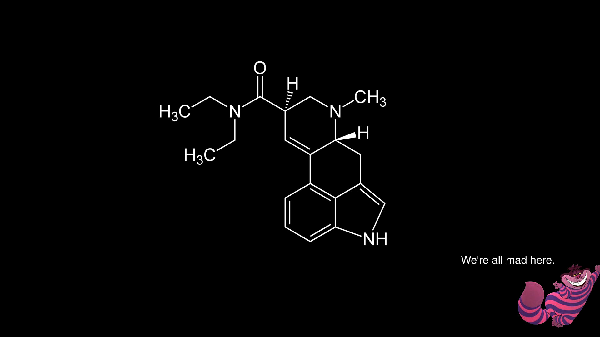 LSD, Formula di struttura, Stregatto, Sfondo nero, Full HD, wallpaper desktop
