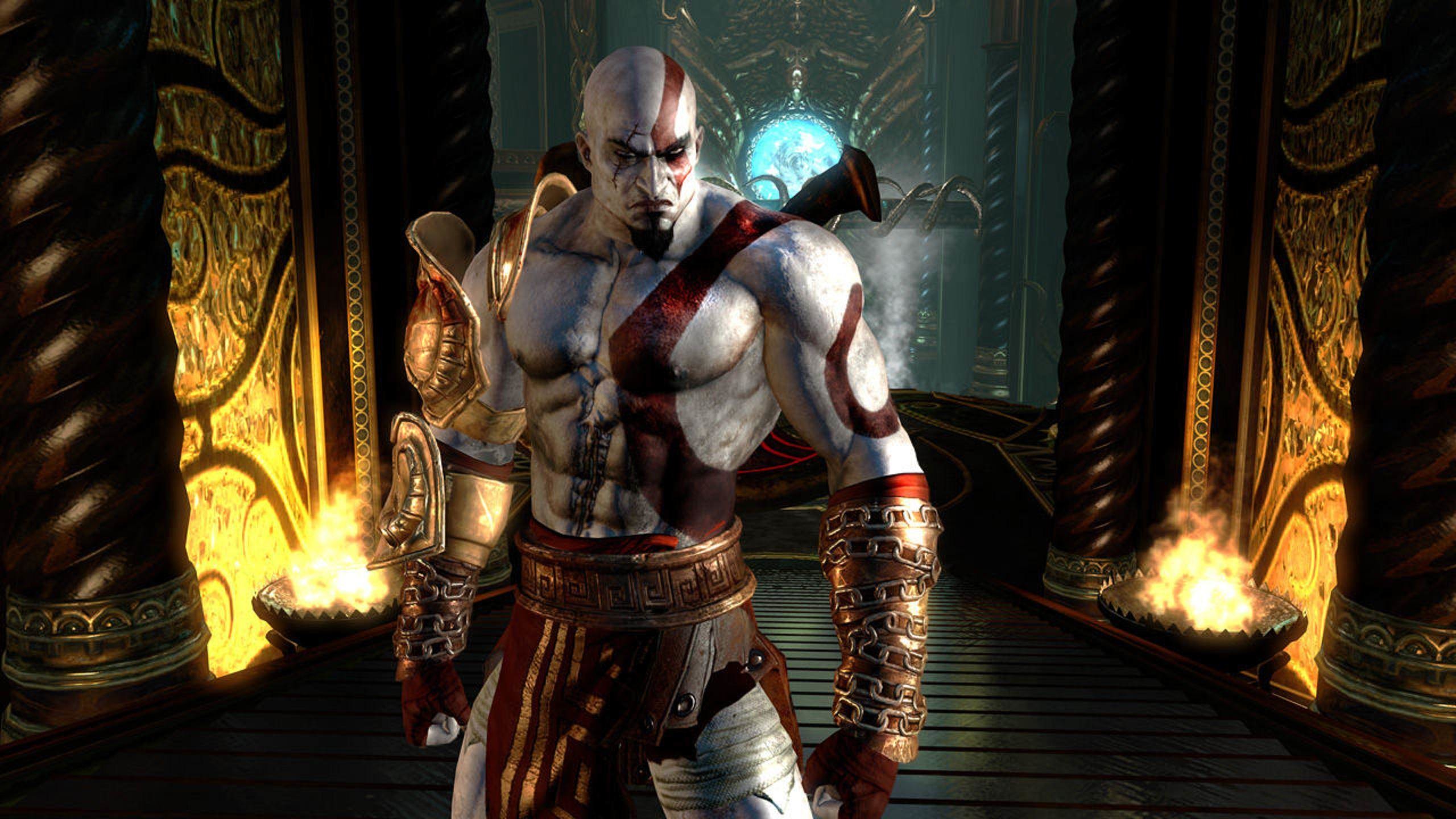 Kratos, God of War III, Lame del Caos, Bracieri, Tempio, 2K, sfondo per portatile