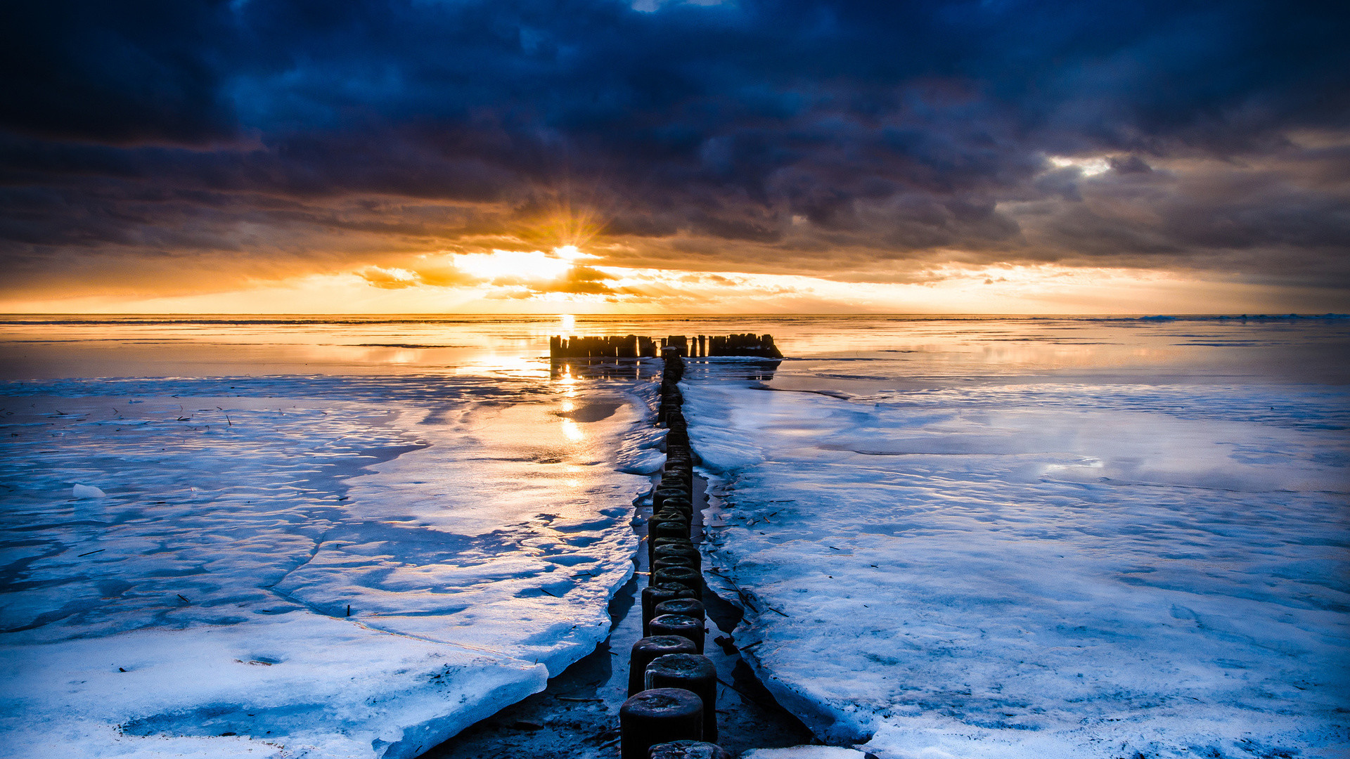 Mare, Frangiflutti, Tramonto, Nuvole, Full HD, wallpaper desktop
