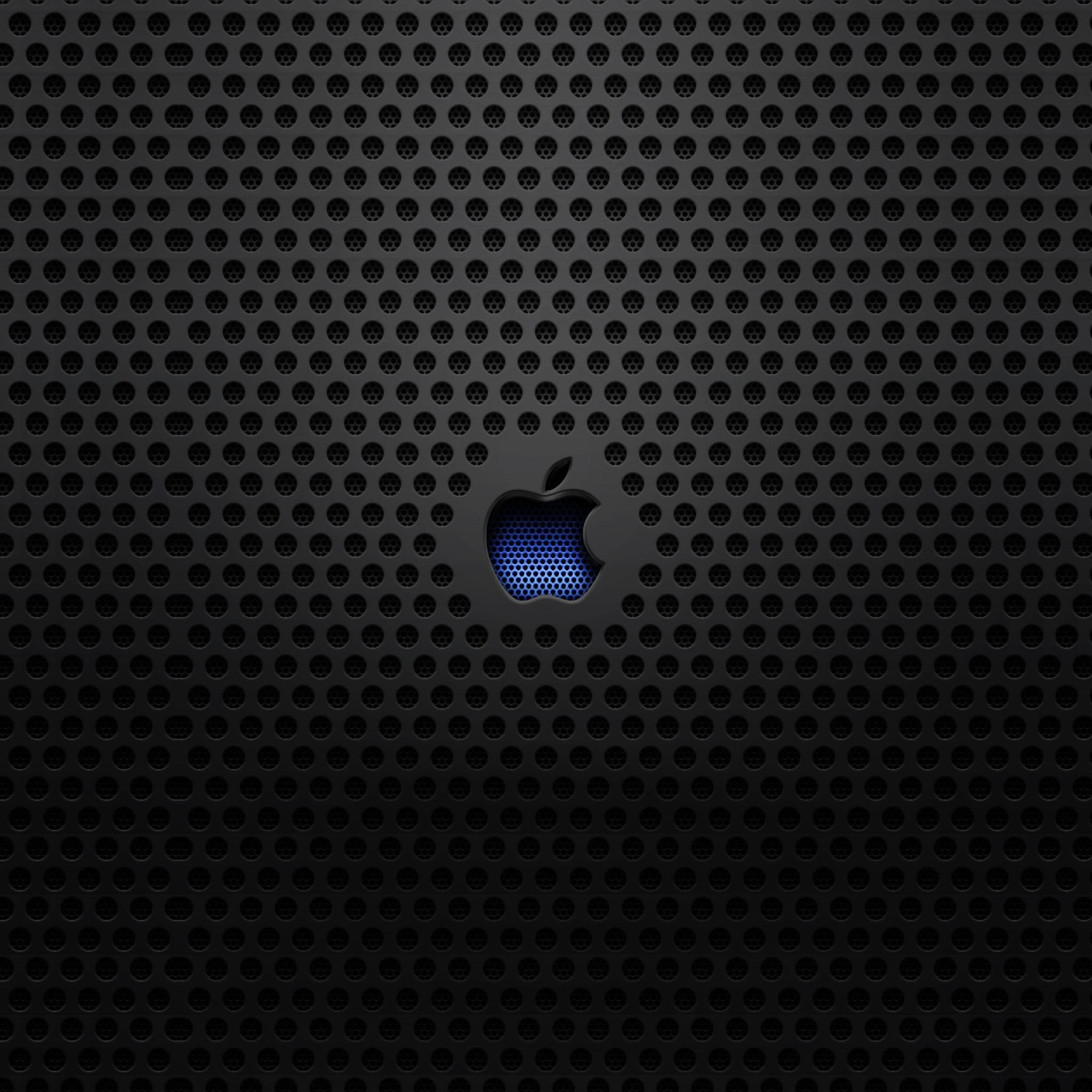 Logo Apple, Griglia metallica, Sfondo nero, Full HD, schermata di blocco iPad