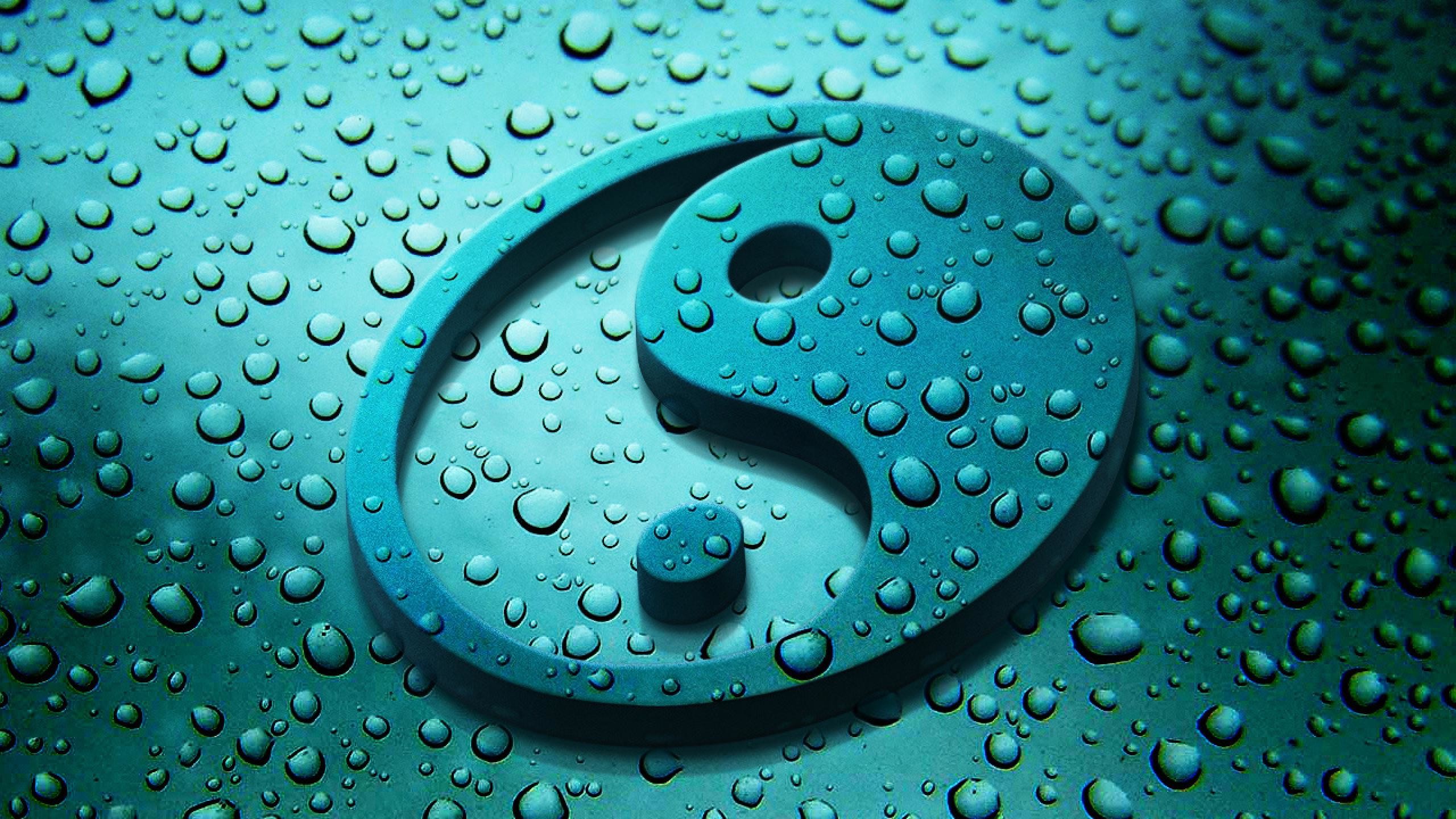Yin e yang, Gocce d'acqua, Verde acqua, 2K 1440p, sfondo desktop