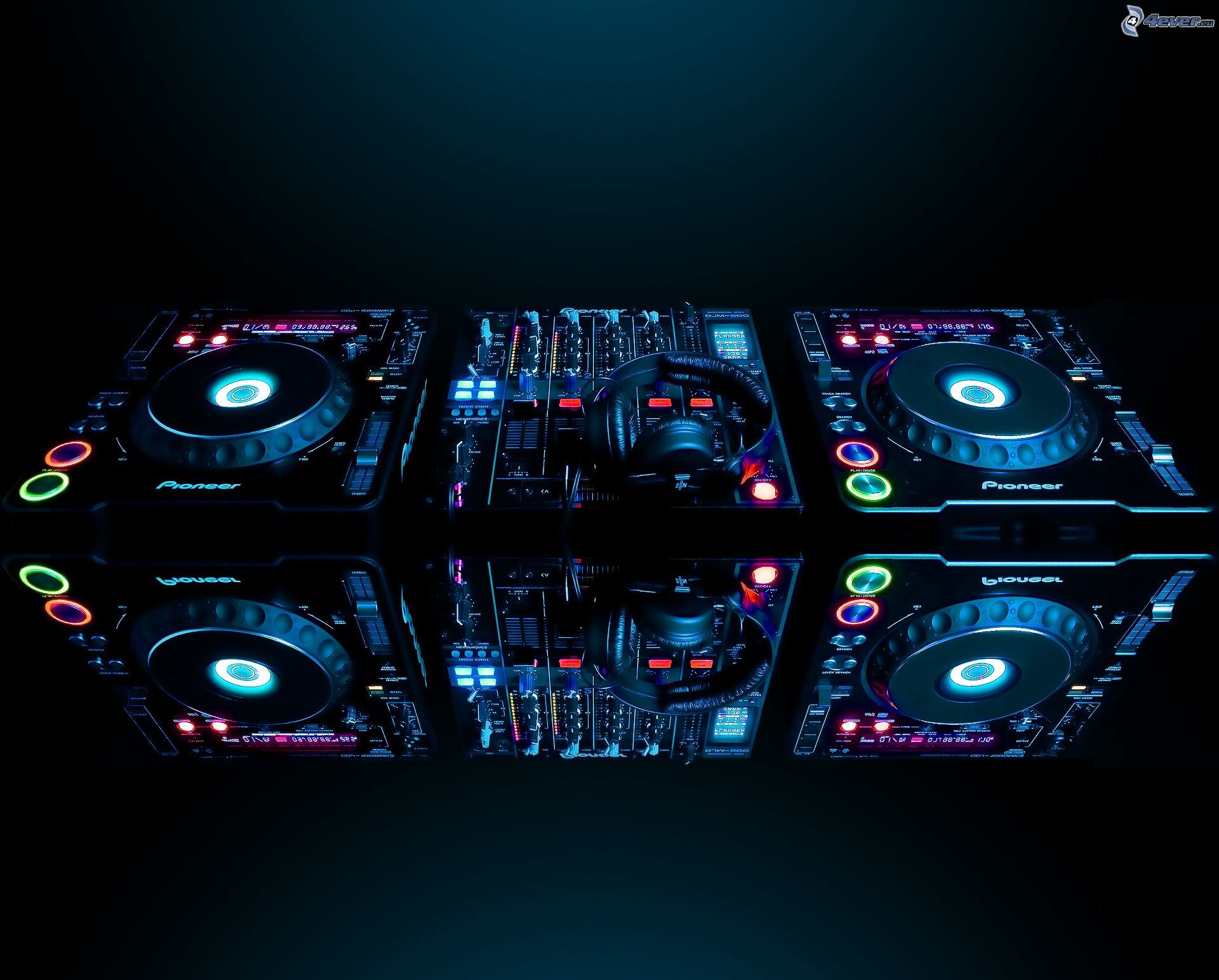Pioneer CDJ, Console DJ, Riflesso, Sfondo scuro, Full HD, wallpaper desktop
