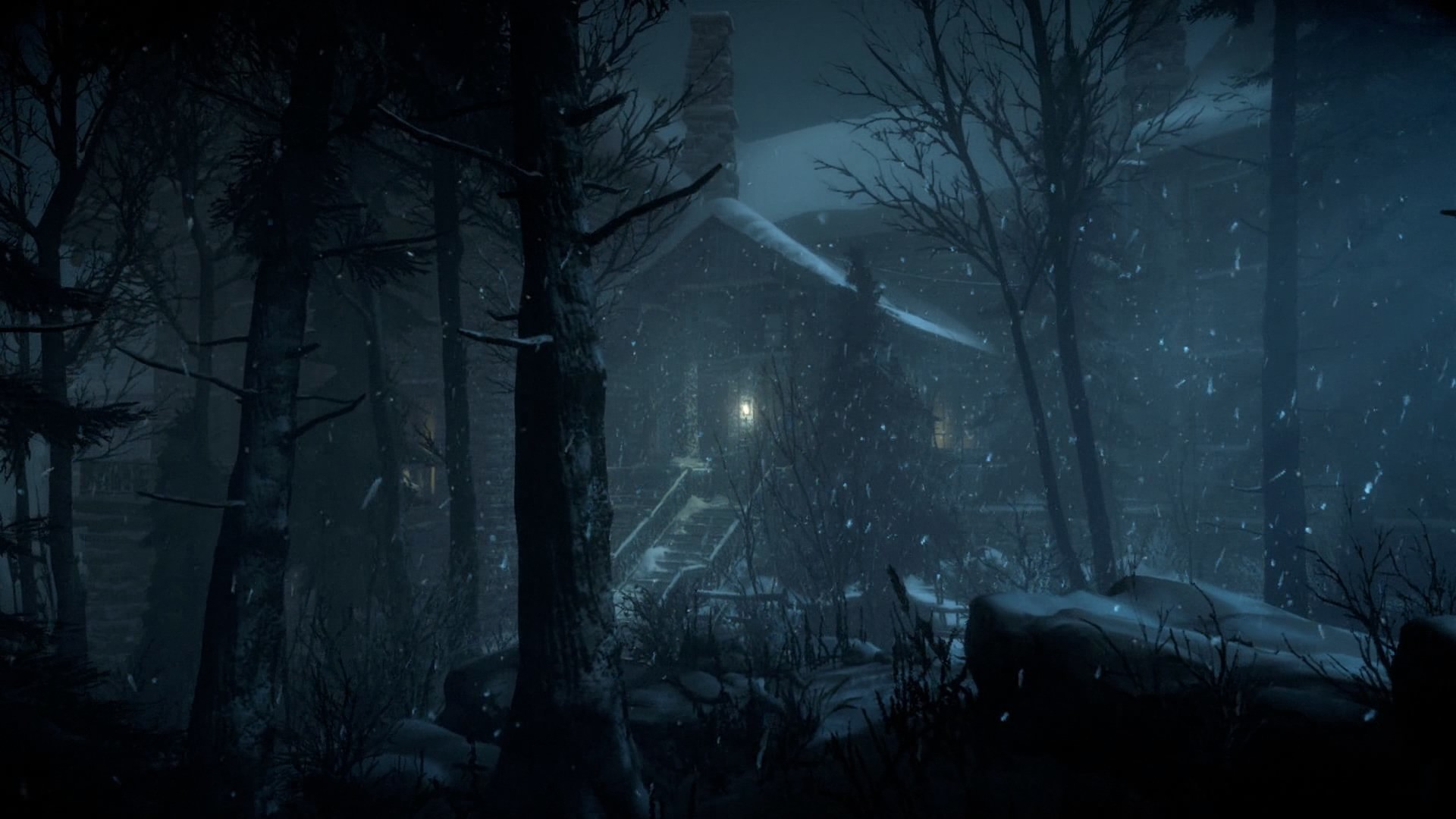 Until Dawn, Foresta, Baita, Notte, Neve, Full HD, sfondo desktop