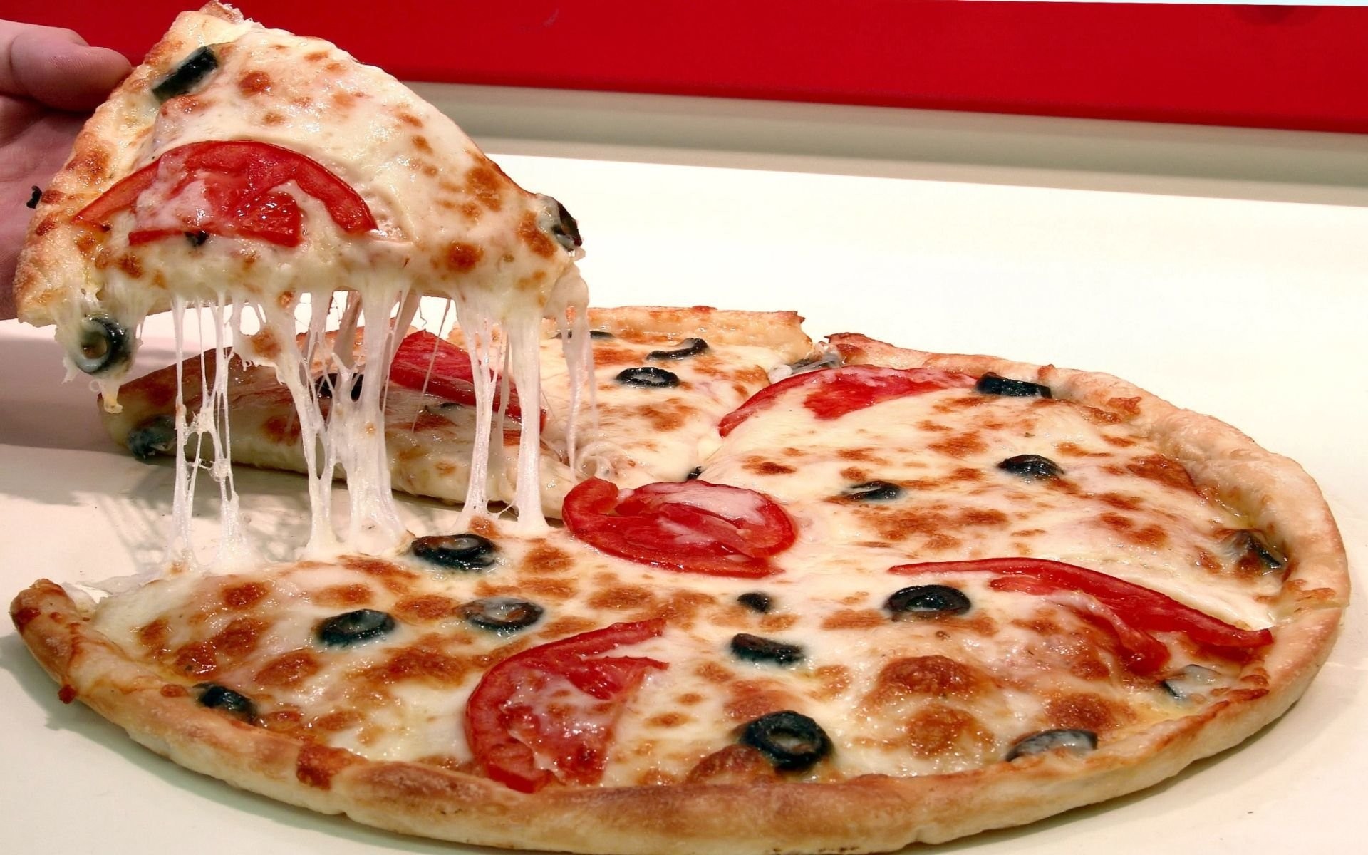 Pizza, Formaggio filante, Pomodoro, Trancio, Full HD, sfondo per portatile