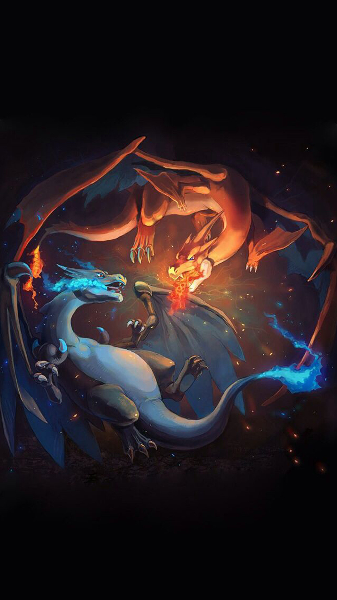 Charizard, Pokémon, Fuoco, Sfondo scuro, wallpaper per iPhone e Android
