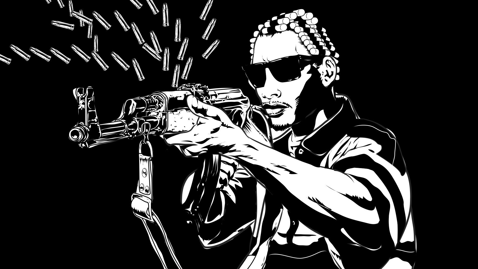 Eazy-E, Fucile, Illustrazione, Bianco e nero, Full HD, wallpaper desktop