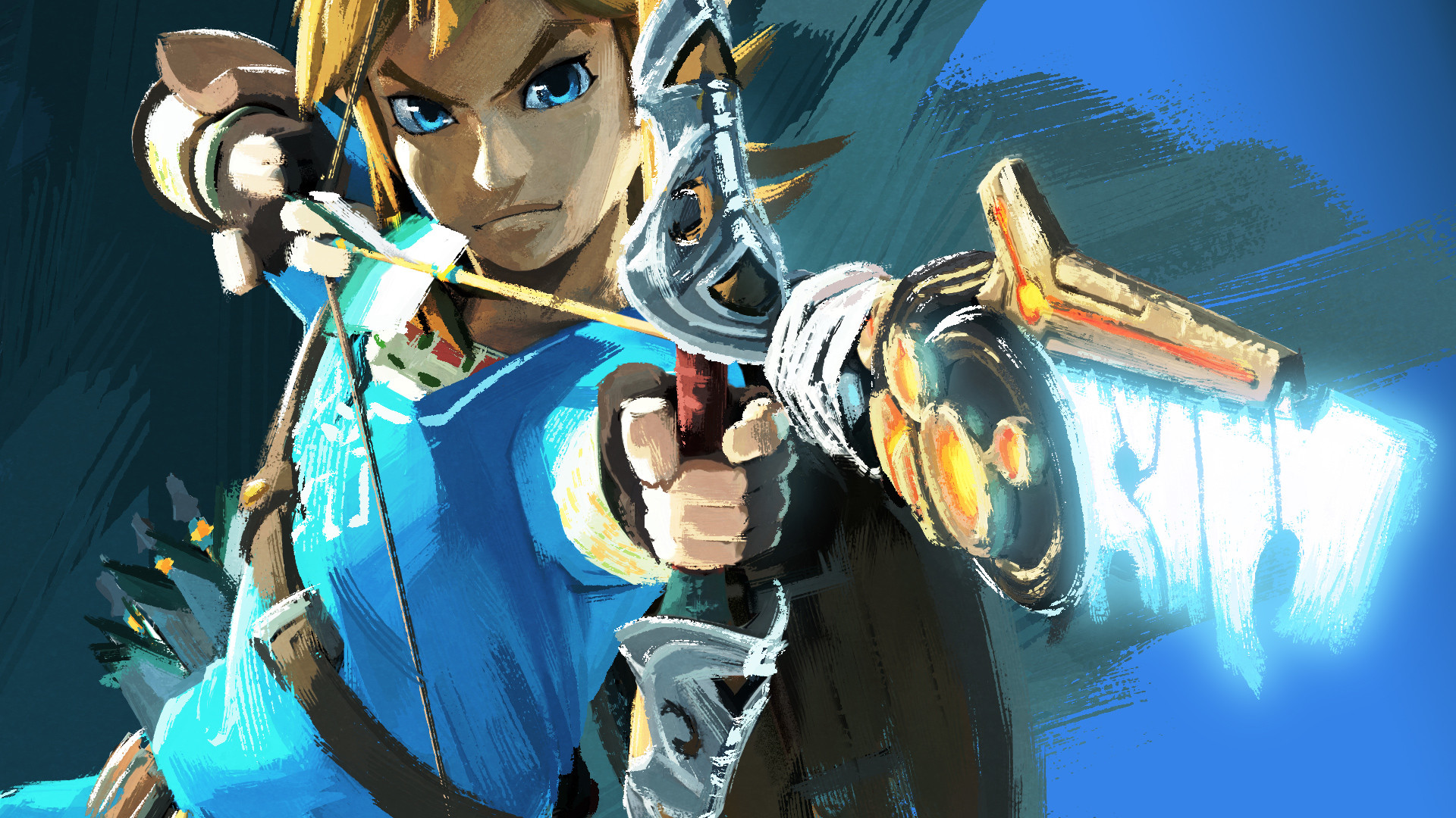 Link, The Legend of Zelda: Breath of the Wild, Arco, Blu, 16:9 Full HD, wallpaper widescreen