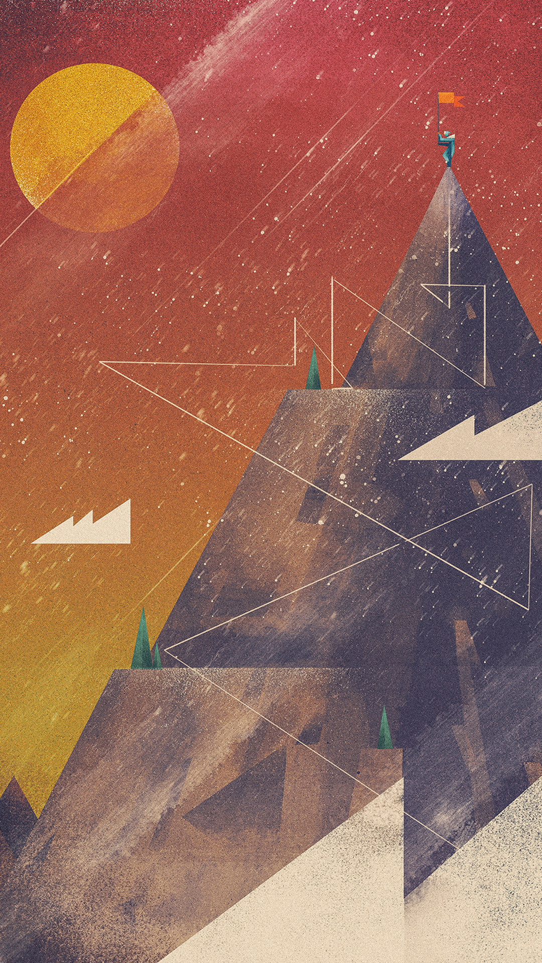 Arte geometrica, Montagne, Triangoli, Sole, Retro, sfondo per iPhone 6S