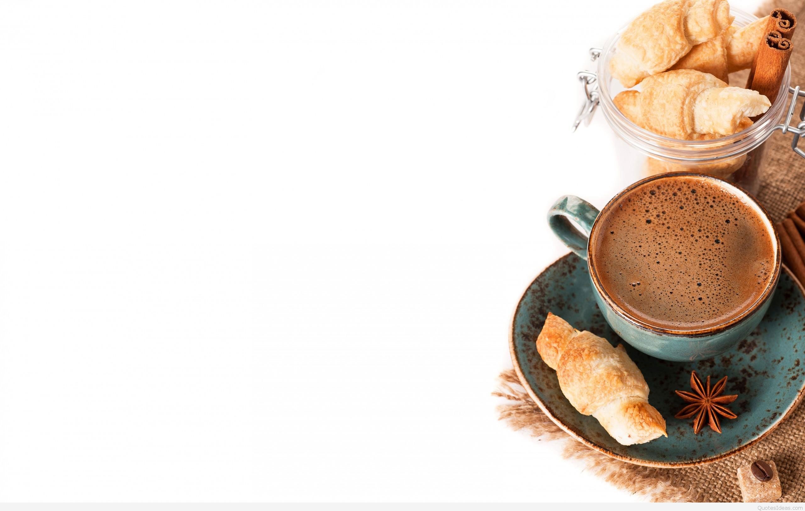 Tazza di caffè, Croissant, Anice stellato, Sfondo bianco, 2K, wallpaper desktop